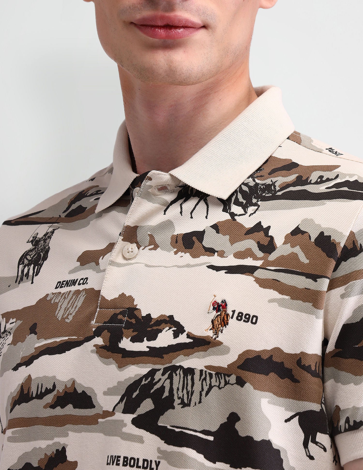 Graphic Printed Muscle Fit Polo Shirt Brown - U.S. Polo Assn. India | Large