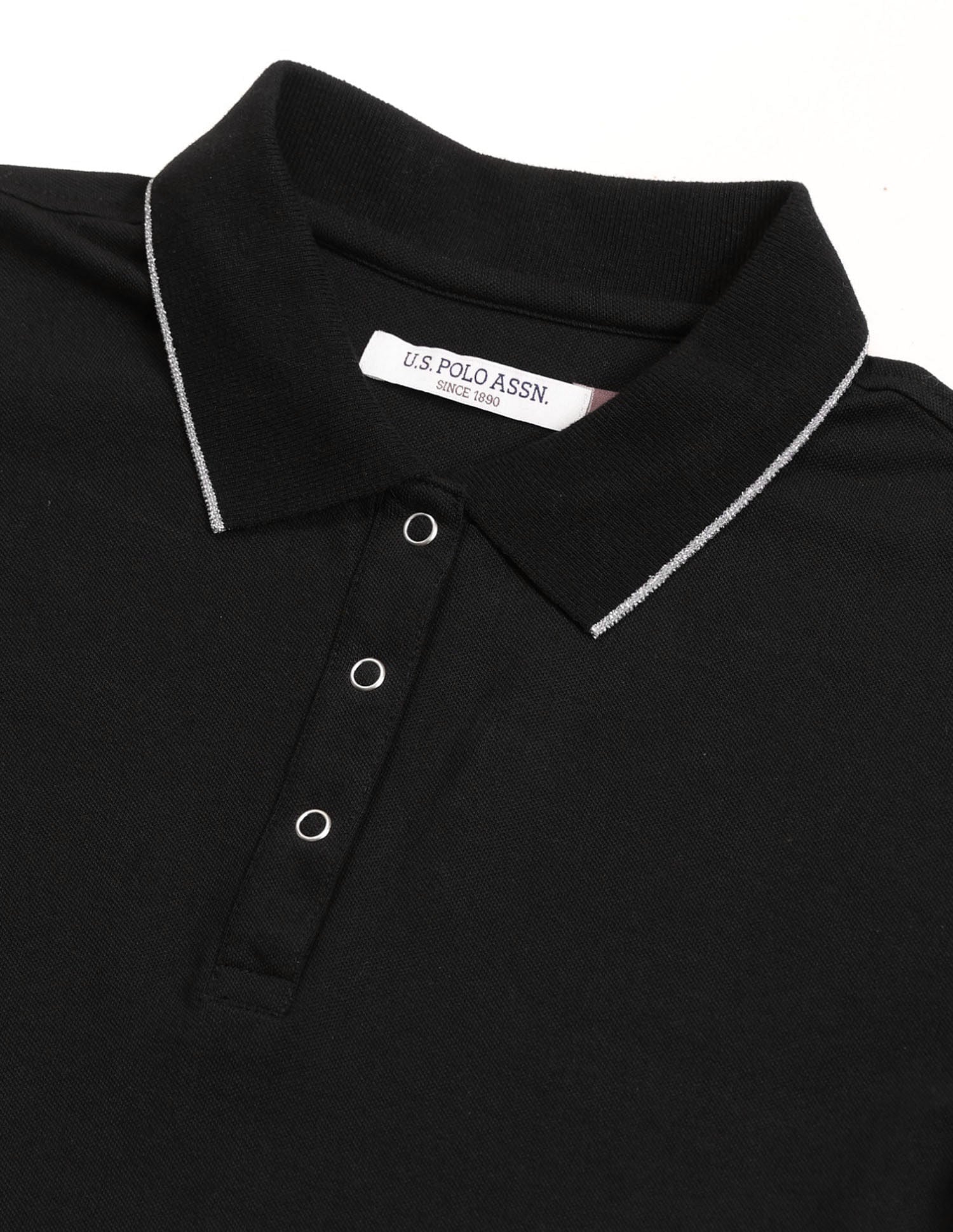Polo Collar Cotton Tshirt With Full Sleeves Black - U.S. POLO ASSN. | Large