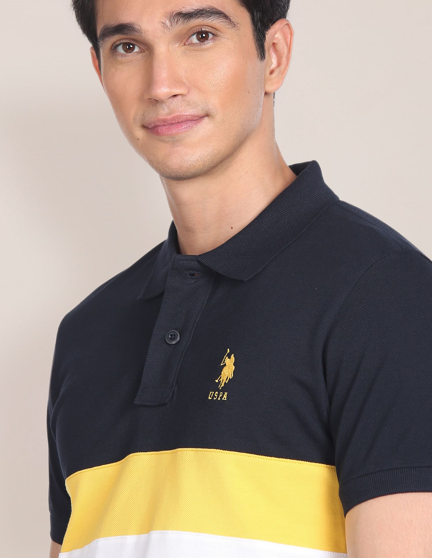 Colour Block Cotton Polo Shirt Navy - U.S. POLO ASSN. | Large