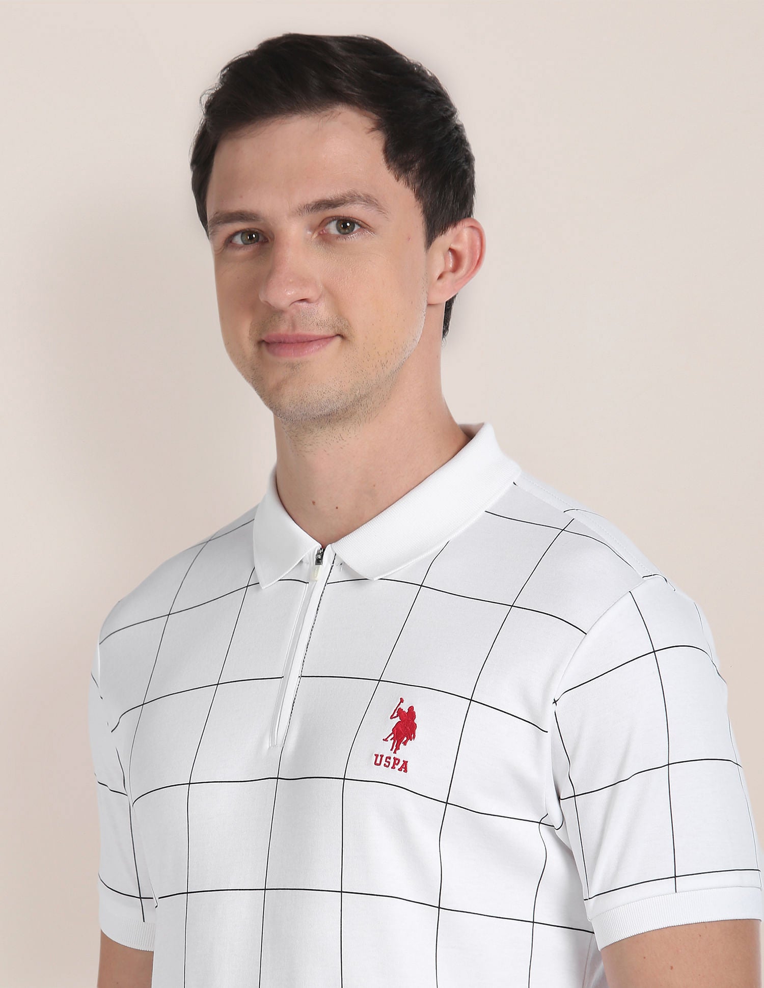 Slim Fit Check Polo Shirt White - U.S. Polo Assn. India | Large