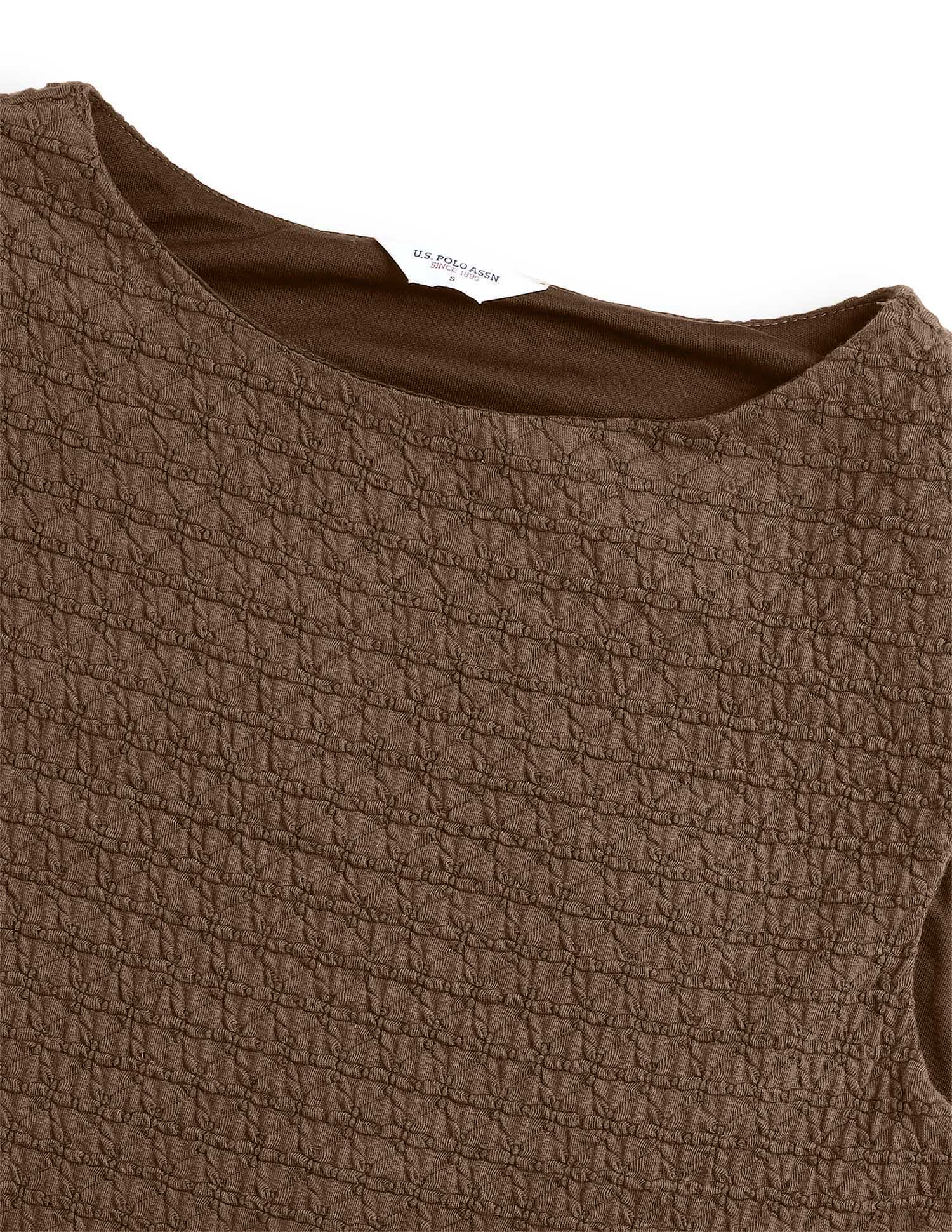 Textured Fitted Midi Sheath Dress Brown - U.S. Polo Assn. India | Large