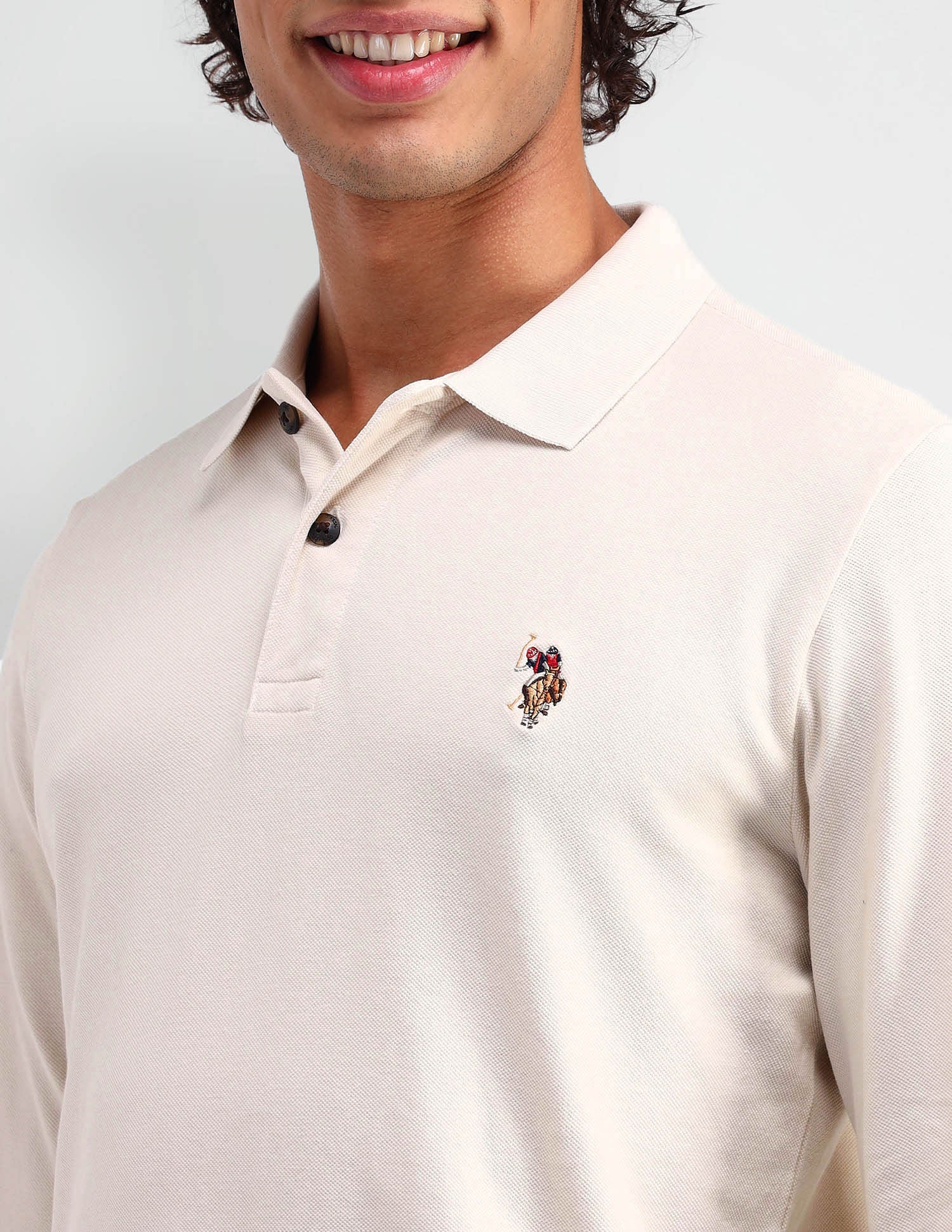 Muscle Fit Pure Cotton Polo Shirt Light Beige - U.S. POLO ASSN. | Large