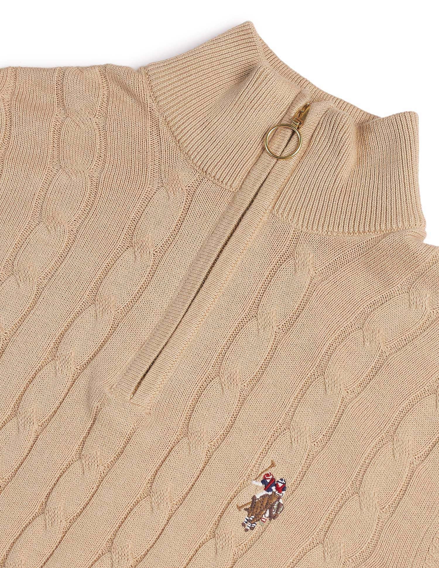 High Neck Cable Knit Sweater Beige - U.S. Polo Assn. India | Large