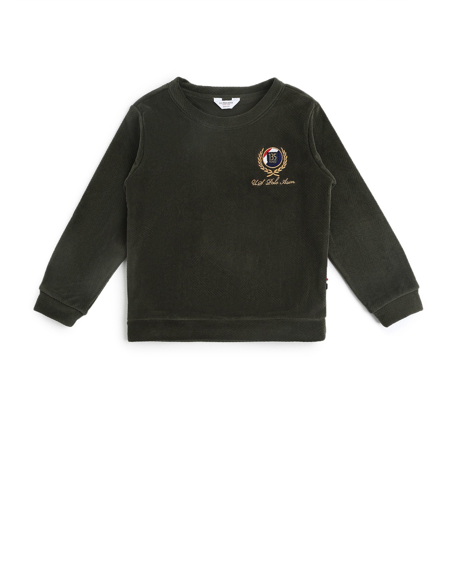 Boys Textured Patterned Knit Regular Fit Sweatshirt Olive - U.S. POLO ASSN. | Large