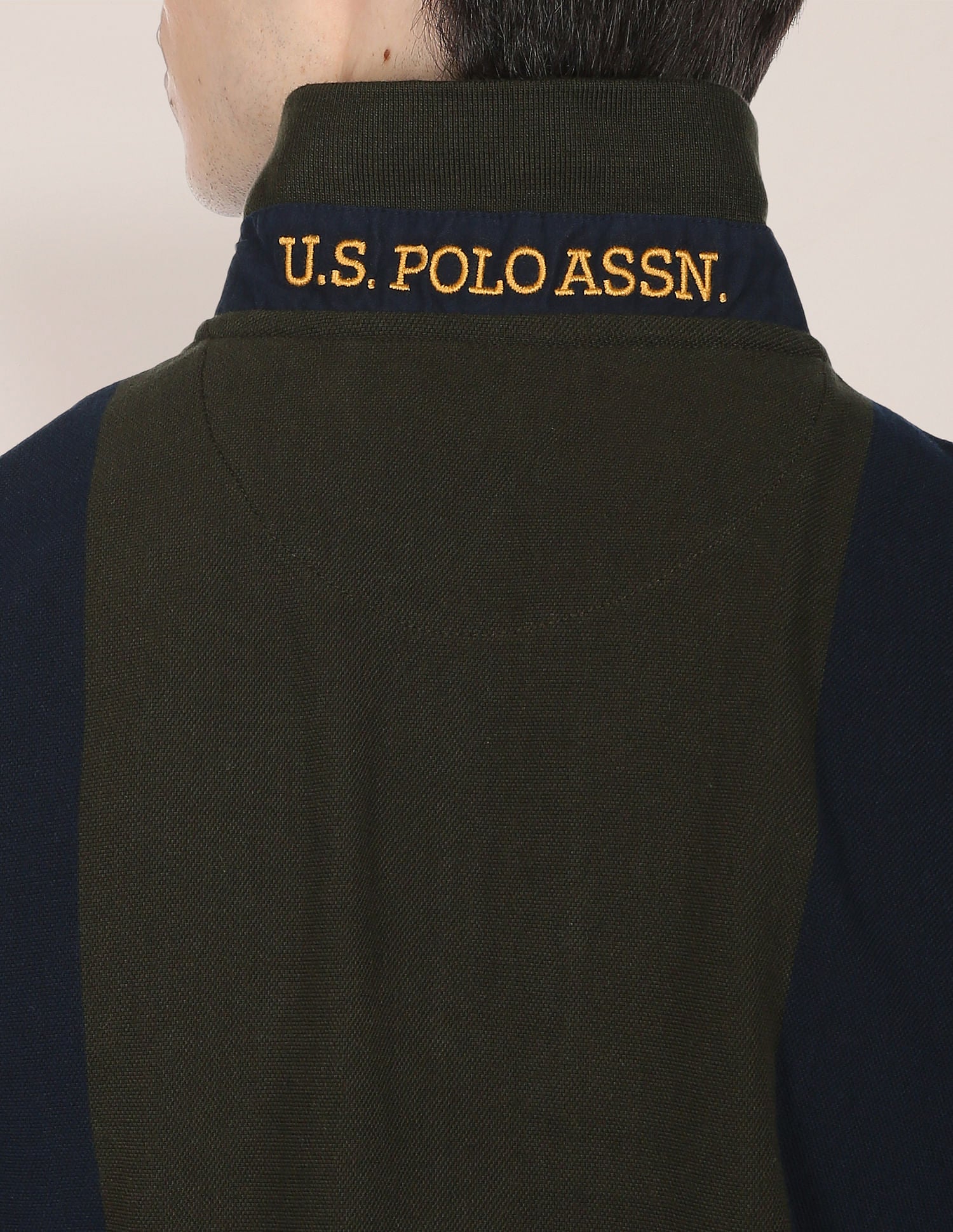 Vertical Stripe Crest Embroidered Polo Shirt Olive and Navy - U.S. Polo Assn. India | Large