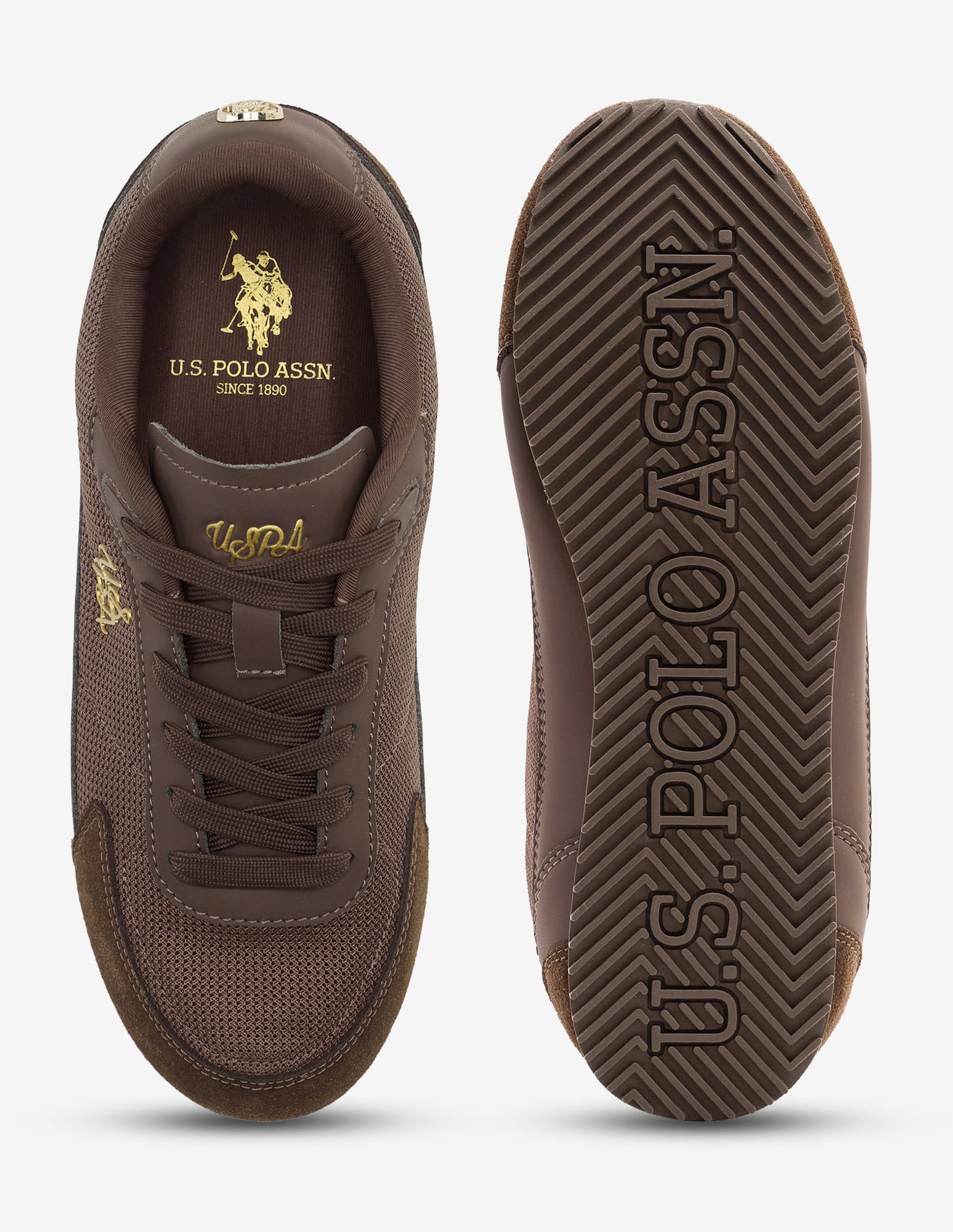 Zairan Light Weight Monogram Embossed Sneakers Dark Brown - U.S. Polo Assn. India | Large