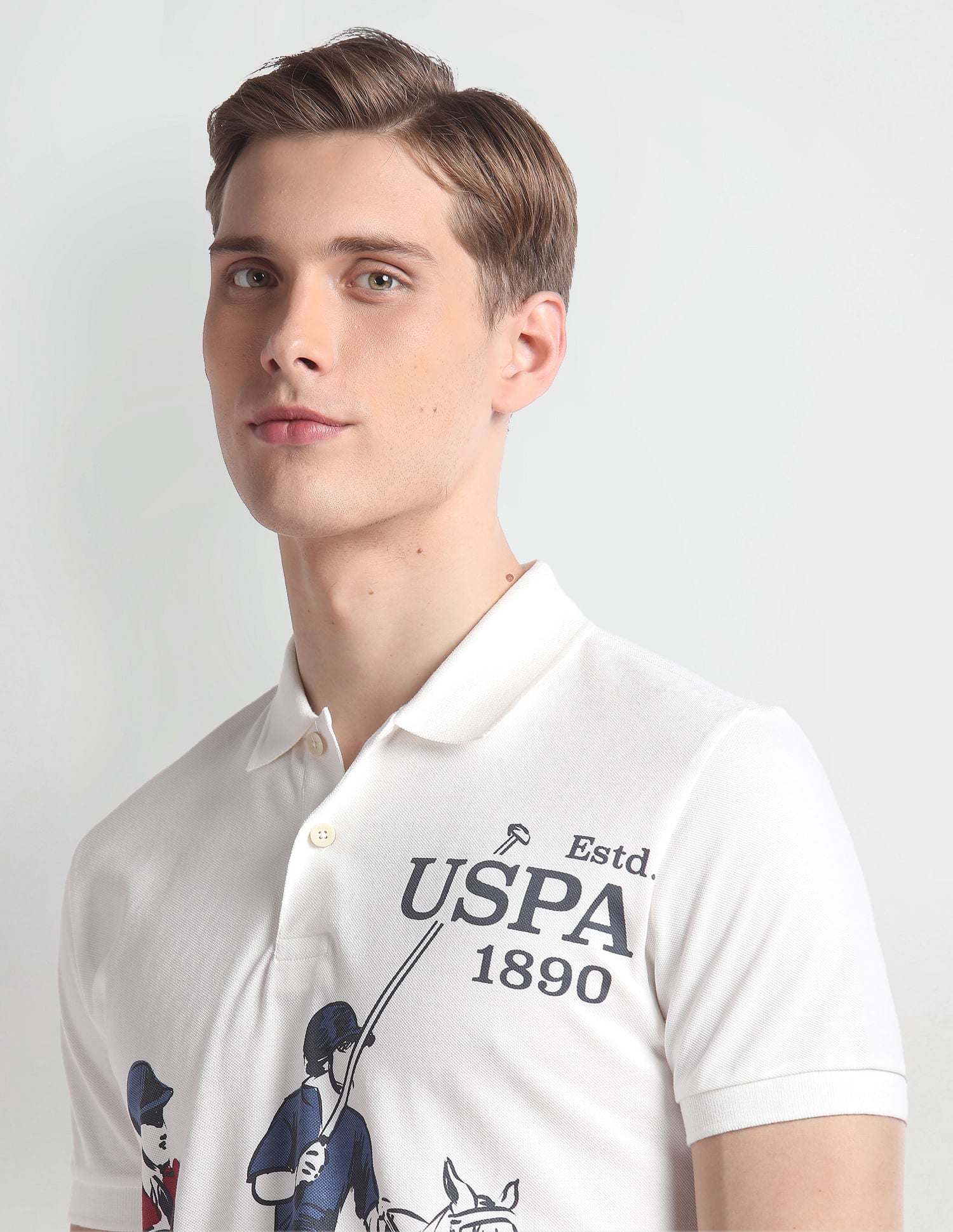 Brand Print Pique Polo Shirt White and Navy - U.S. Polo Assn. India | Large