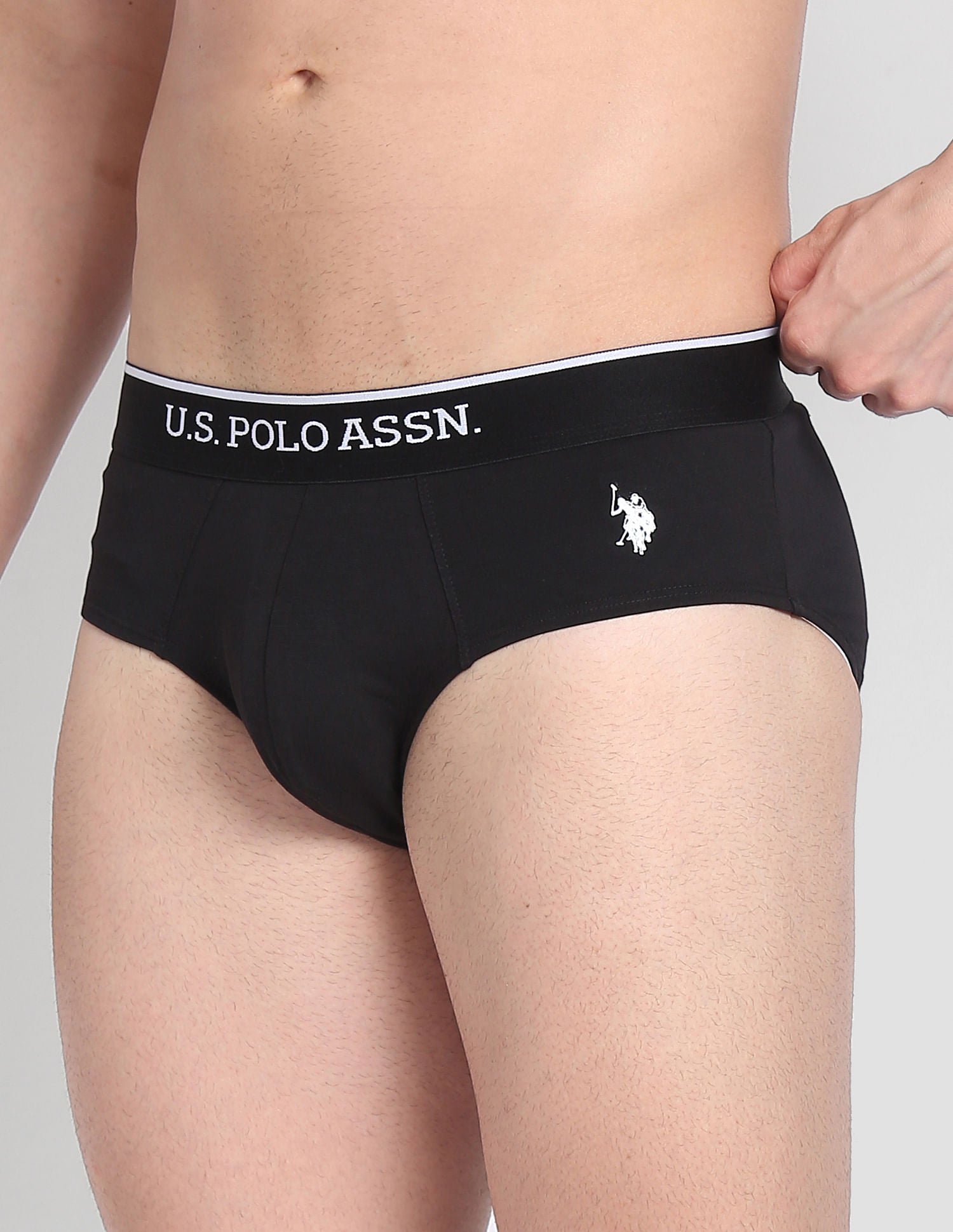 Elasticized Waist Solid EB004 Briefs  - Pack Of 3 Black, Blue and Navy - U.S. POLO ASSN. | Large