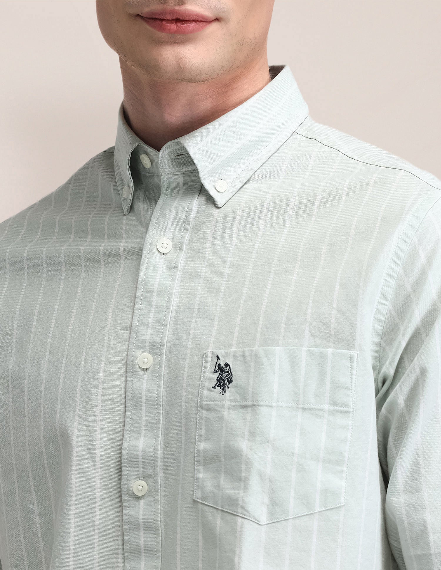 Tailored Fit Cotton Striped Shirt Grey - U.S. POLO ASSN. | Large