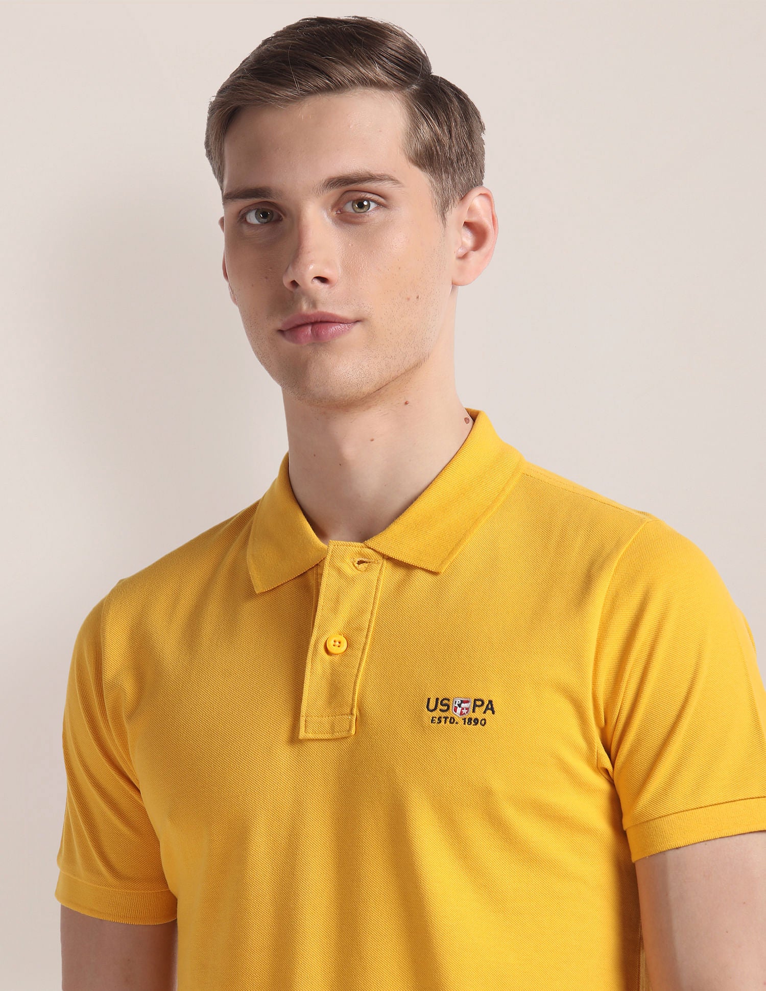 Cotton Solid Polo Shirt Yellow - U.S. Polo Assn. India | Large