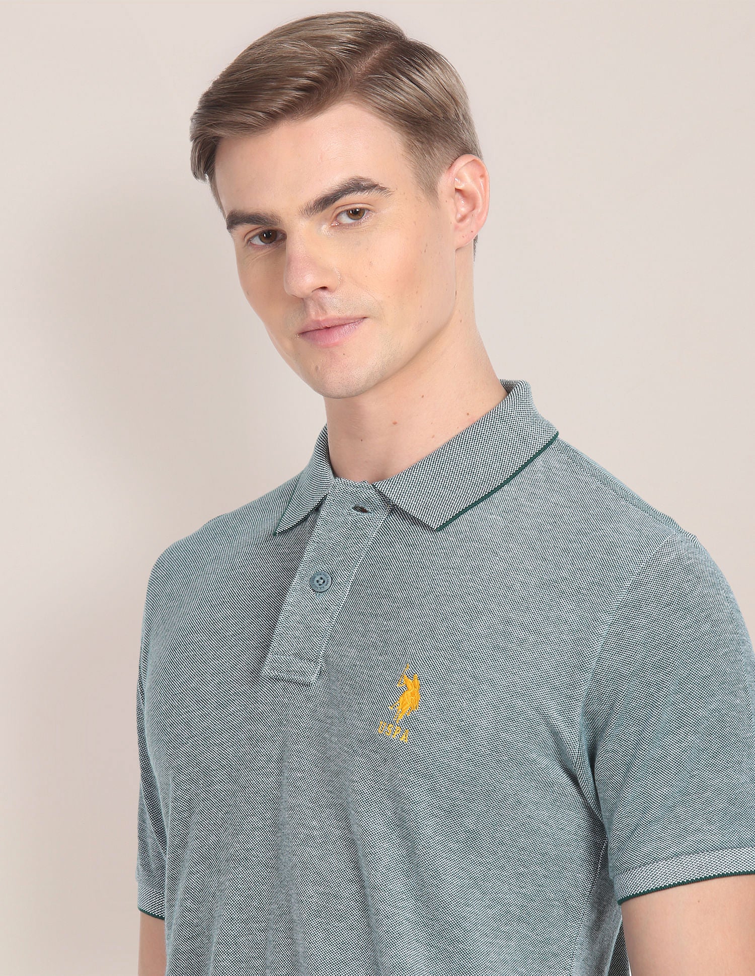 Tipped Collar Heathered Polo Shirt Green - U.S. POLO ASSN. | Large