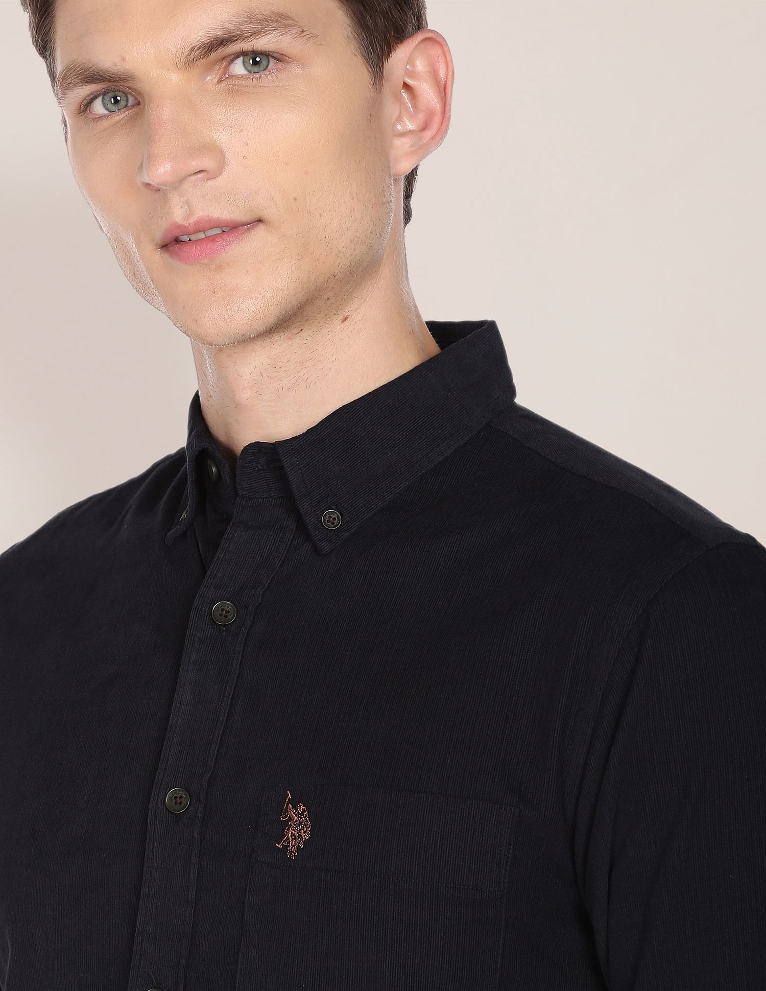 Solid Cotton Corduroy Casual Shirt Charcoal - U.S. Polo Assn. India | Large