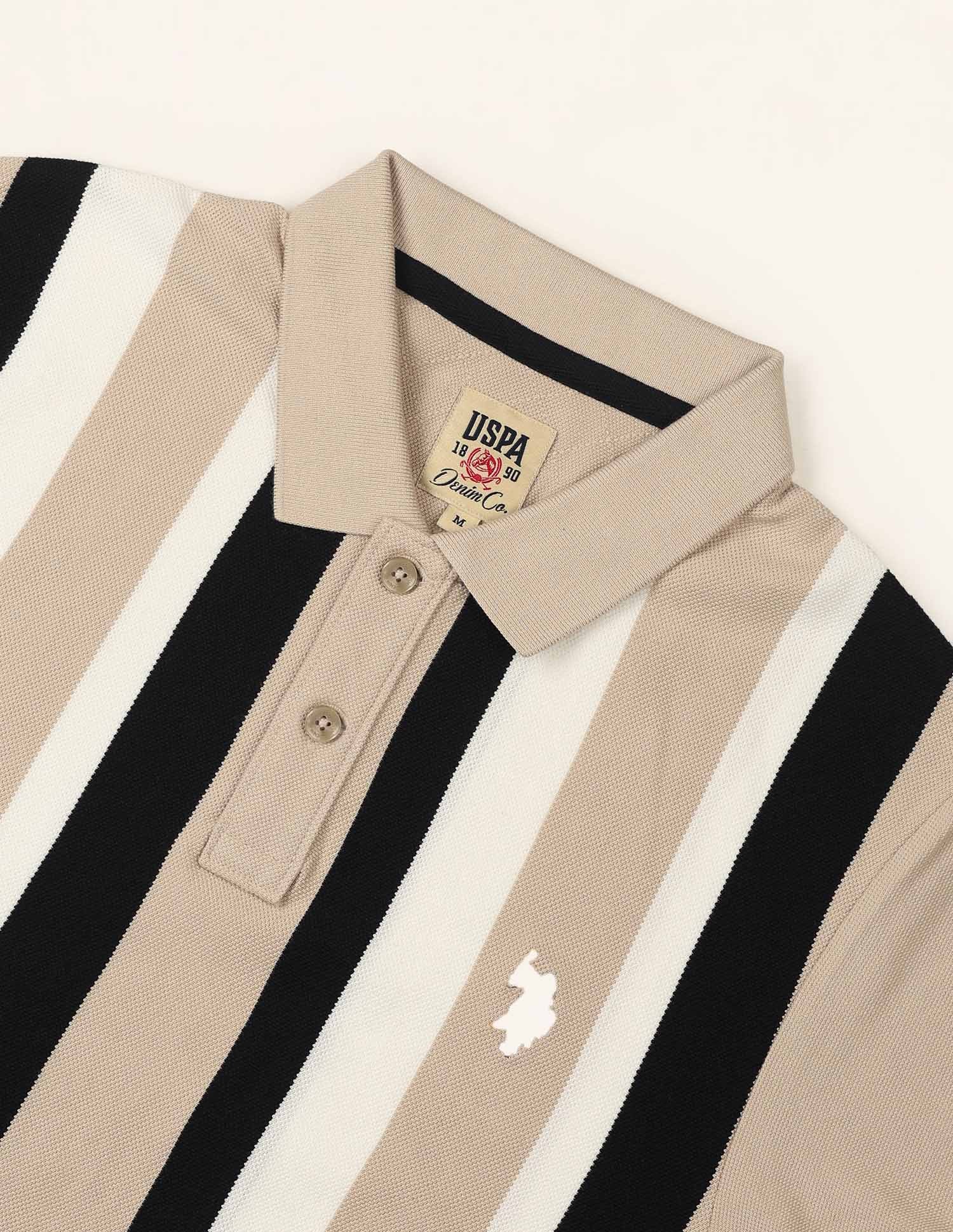 Vertical Striped Muscle Fit Polo Shirt Beige - U.S. Polo Assn. India | Large