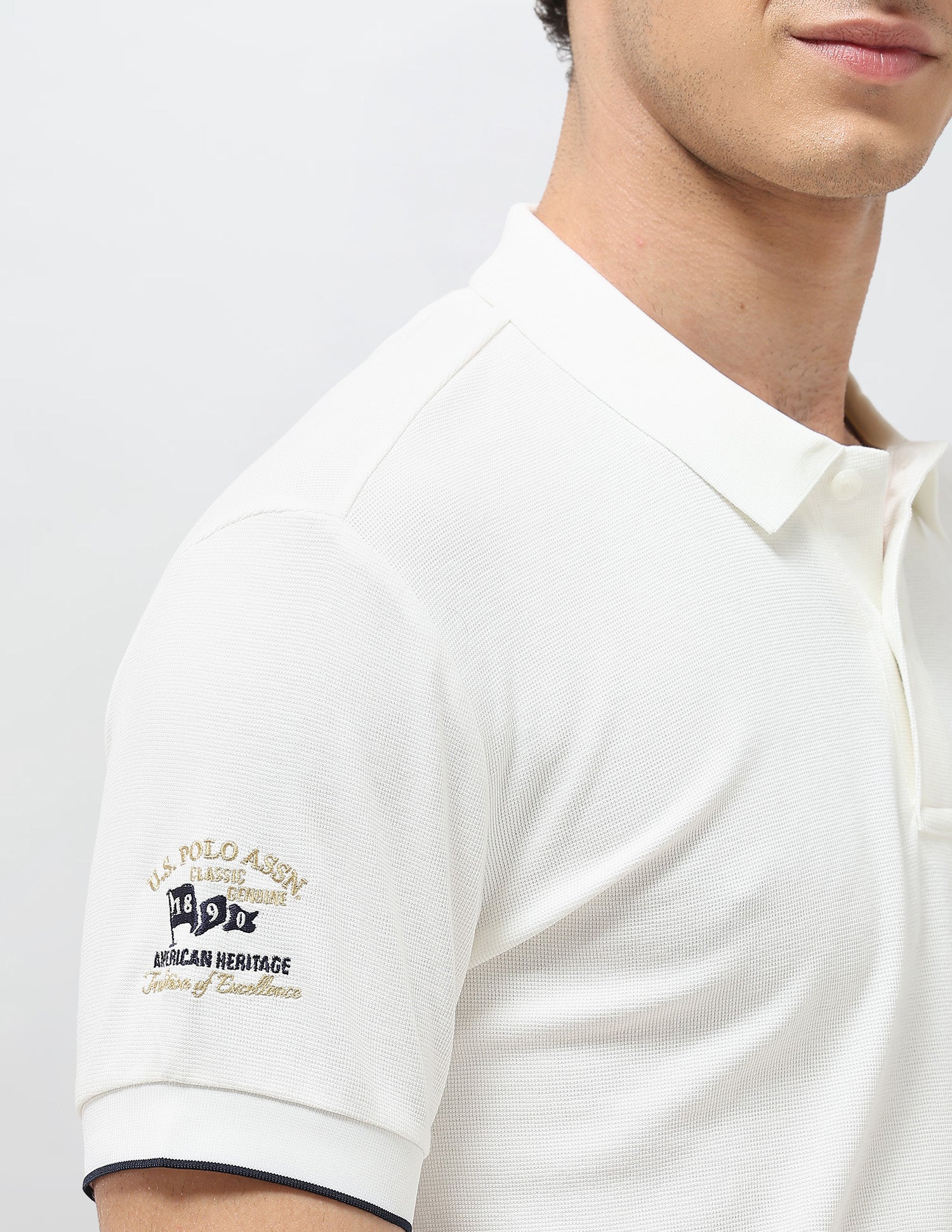 Solid Slim Fit Polo Shirt Off White - U.S. Polo Assn. India | Large