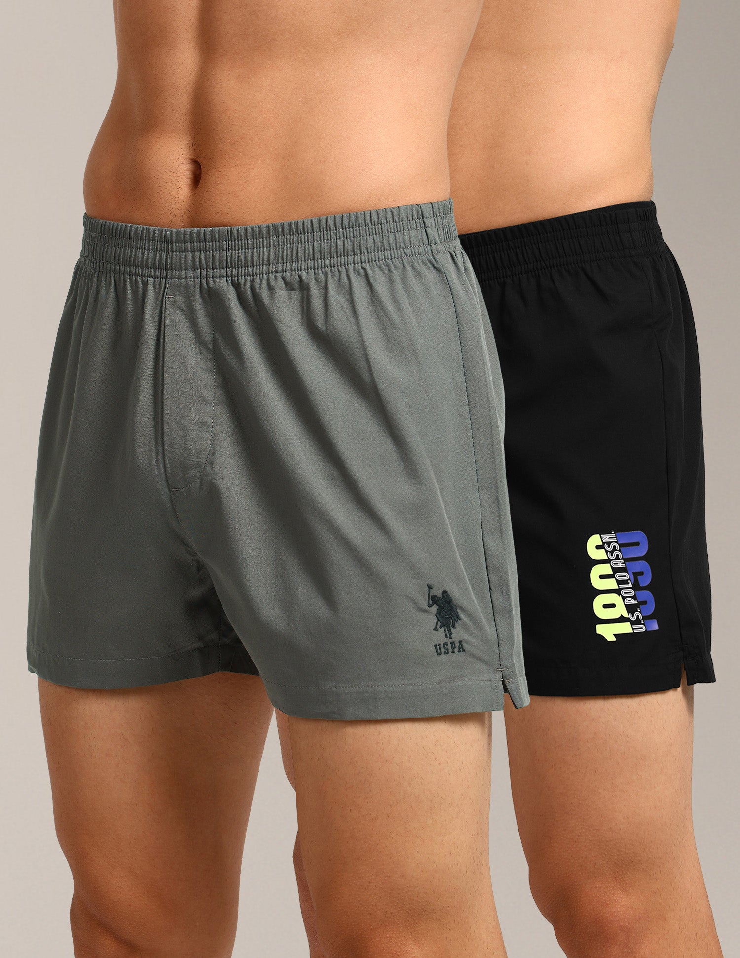 Light Cotton OEX16-P2 Boxer Shorts - Pack Of 2 Steel Grey & Black - U.S. Polo Assn. India | Large