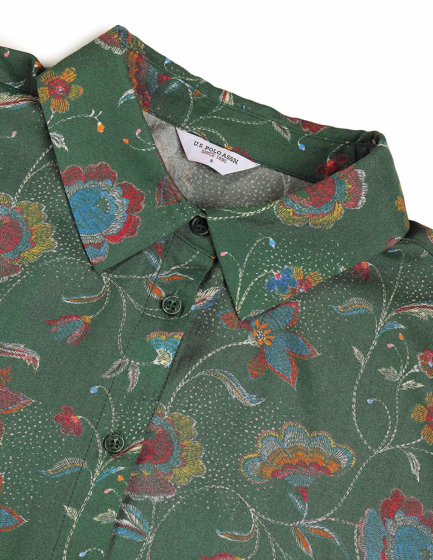Floral Printed Regular Fit Shirt Green - U.S. POLO ASSN. | Large