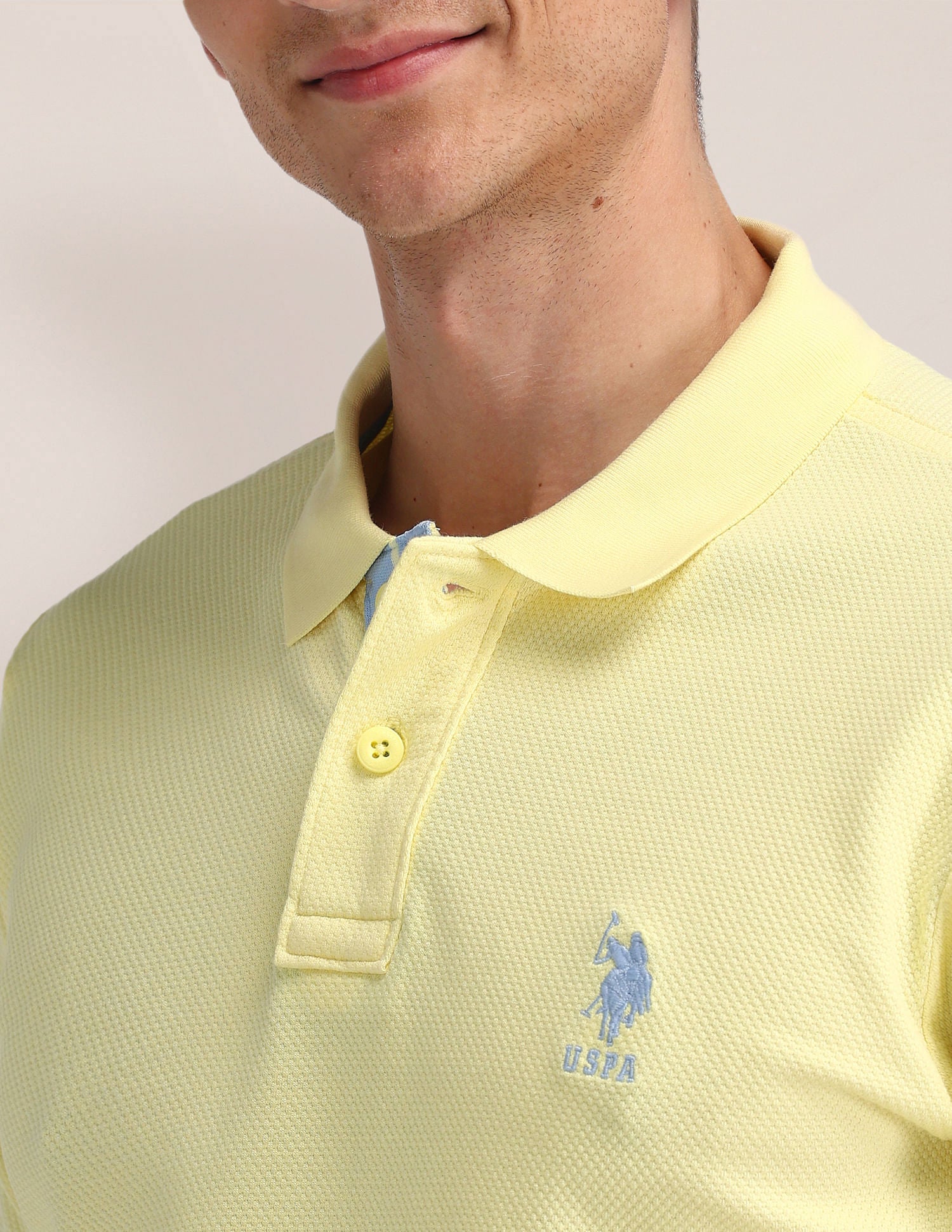 Popcorn Knit Slim Polo Shirt Light Yellow - U.S. Polo Assn. India | Large