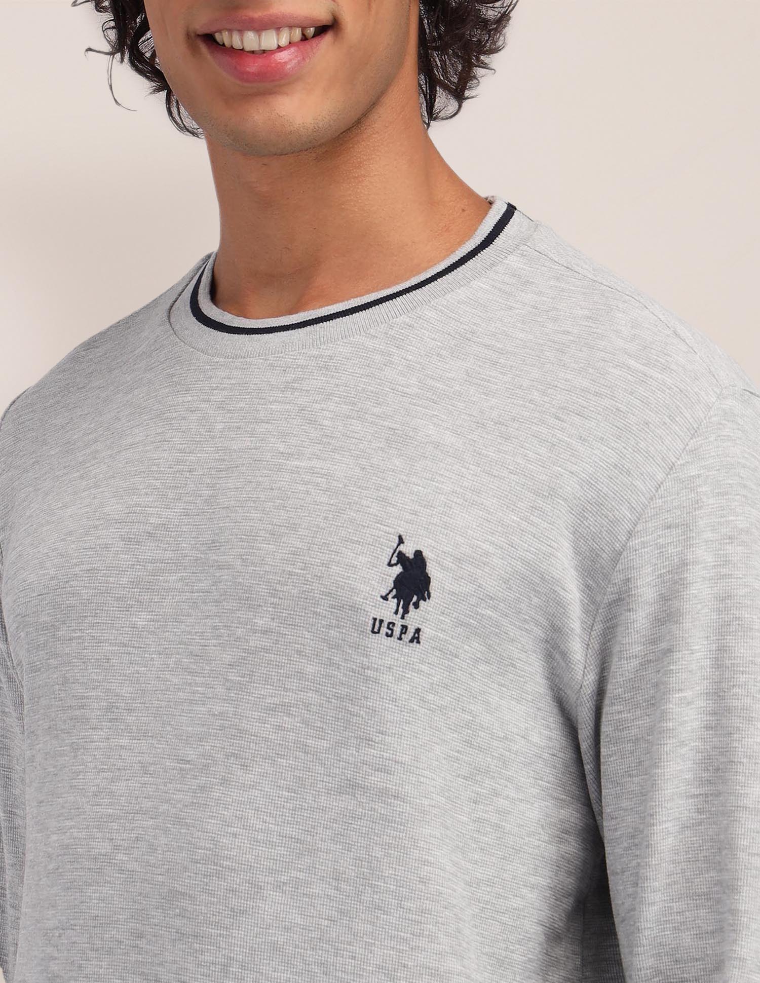 Textured Cotton Slim Fit T-Shirt Grey - U.S. Polo Assn. India | Large