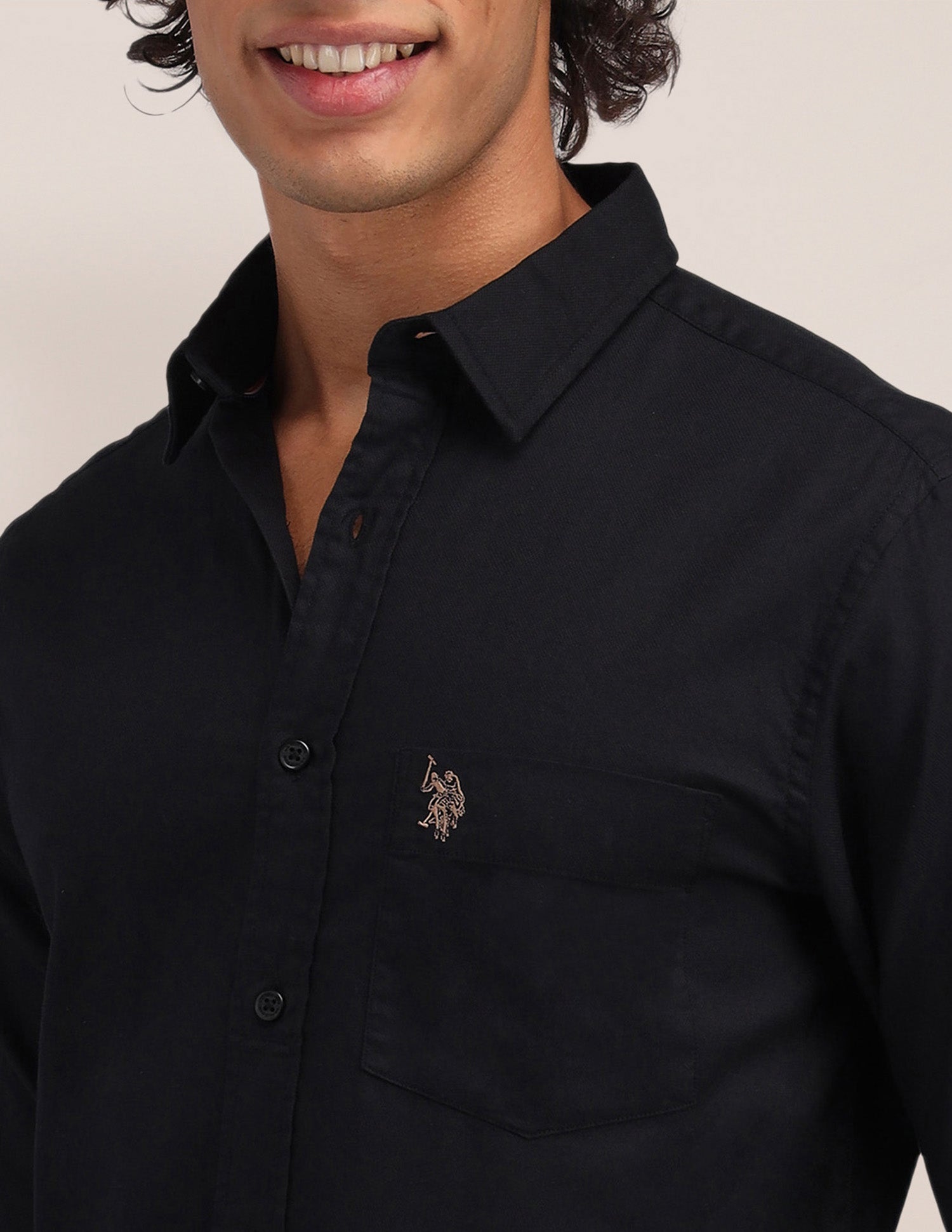 Solid Pattern Dobby Shirt Black - U.S. Polo Assn. India | Large