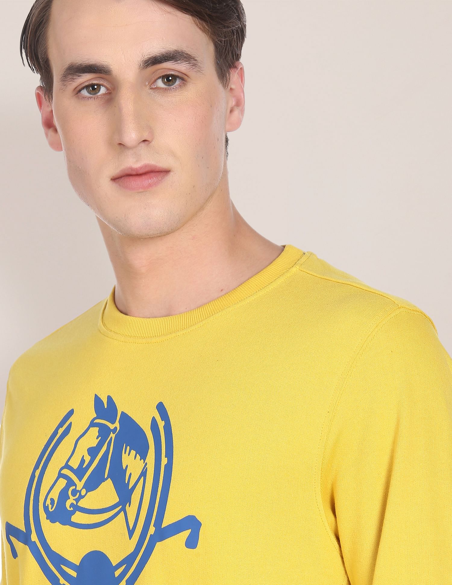 Crew Neck Brand Print Sweatshirt Yellow - U.S. POLO ASSN. | Large