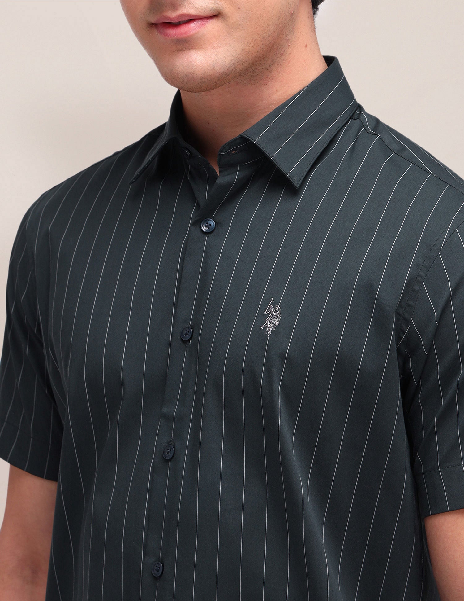 Vertical Striped Regular Fit Shirt DarkGreen - U.S. Polo Assn. India | Large