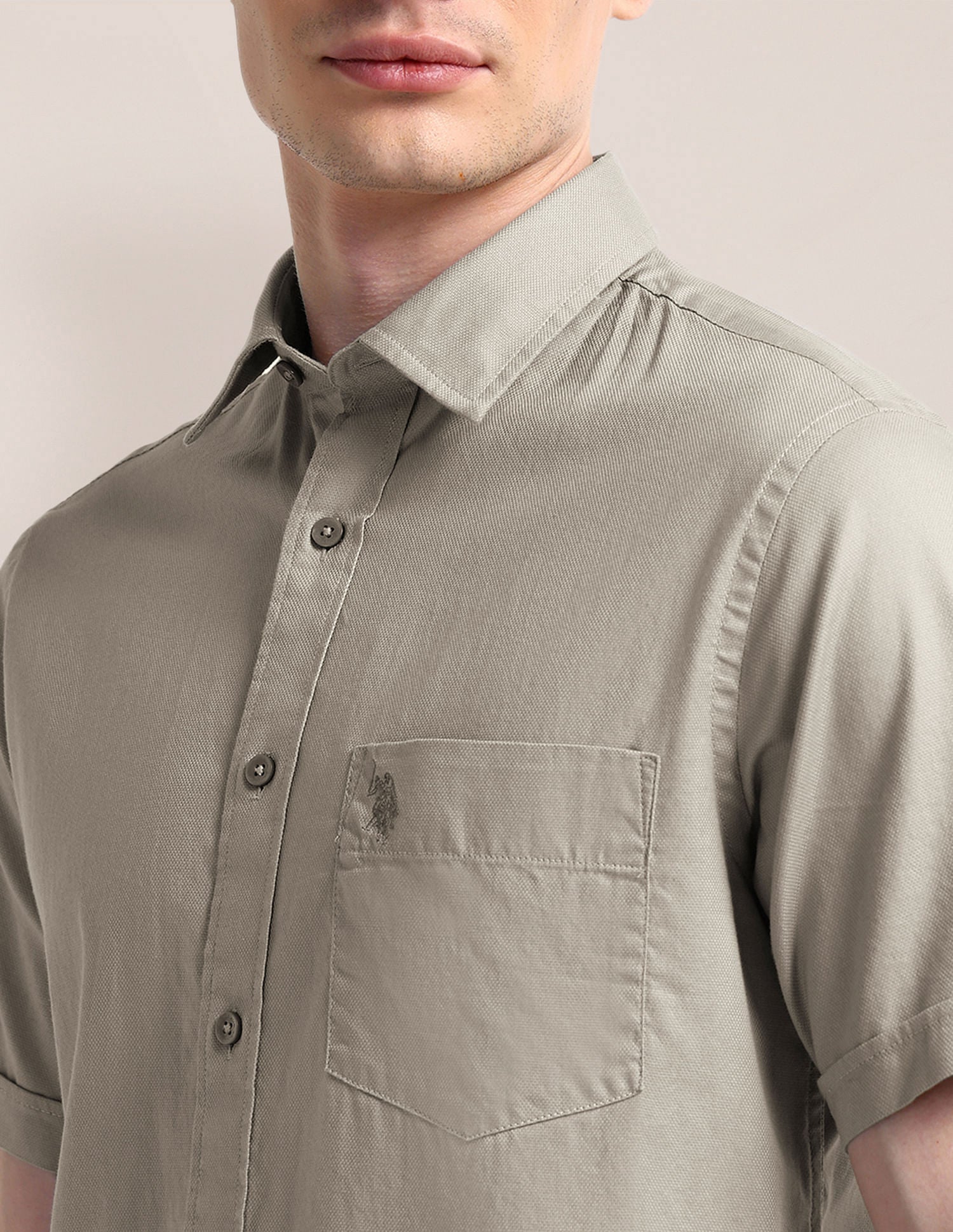 Tailored Fit Premium Cotton Shirt Grey - U.S. Polo Assn. India | Large
