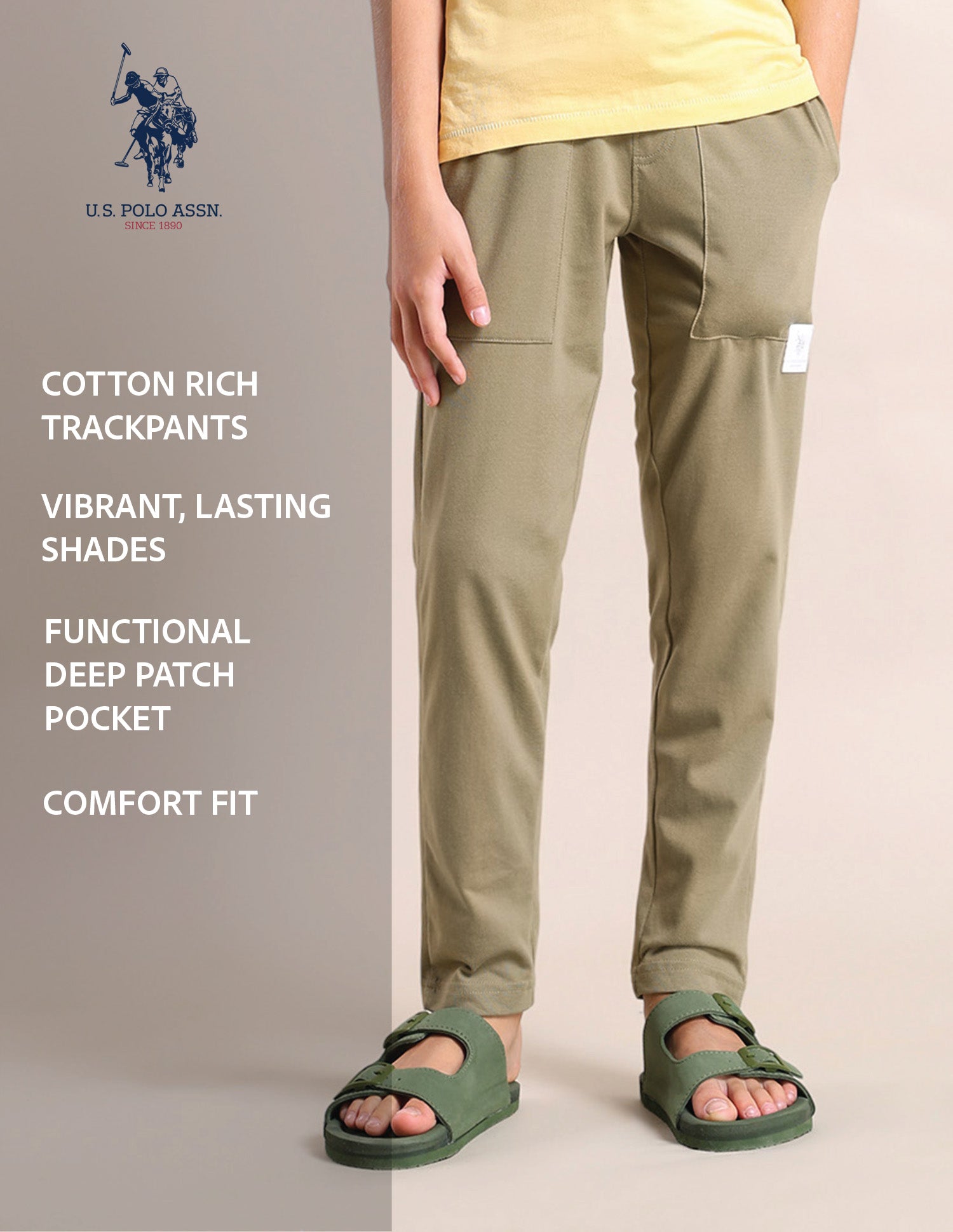 Boys Solid Mid-Rise Track Pants Brown - U.S. POLO ASSN. | Large