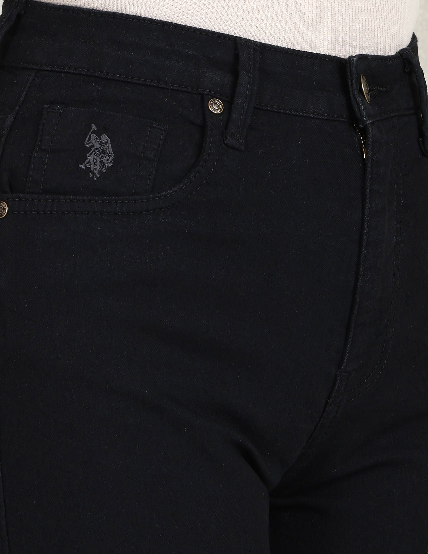 High Rise Wide Leg Rinsed Premium Jeans Black - U.S. POLO ASSN. | Large