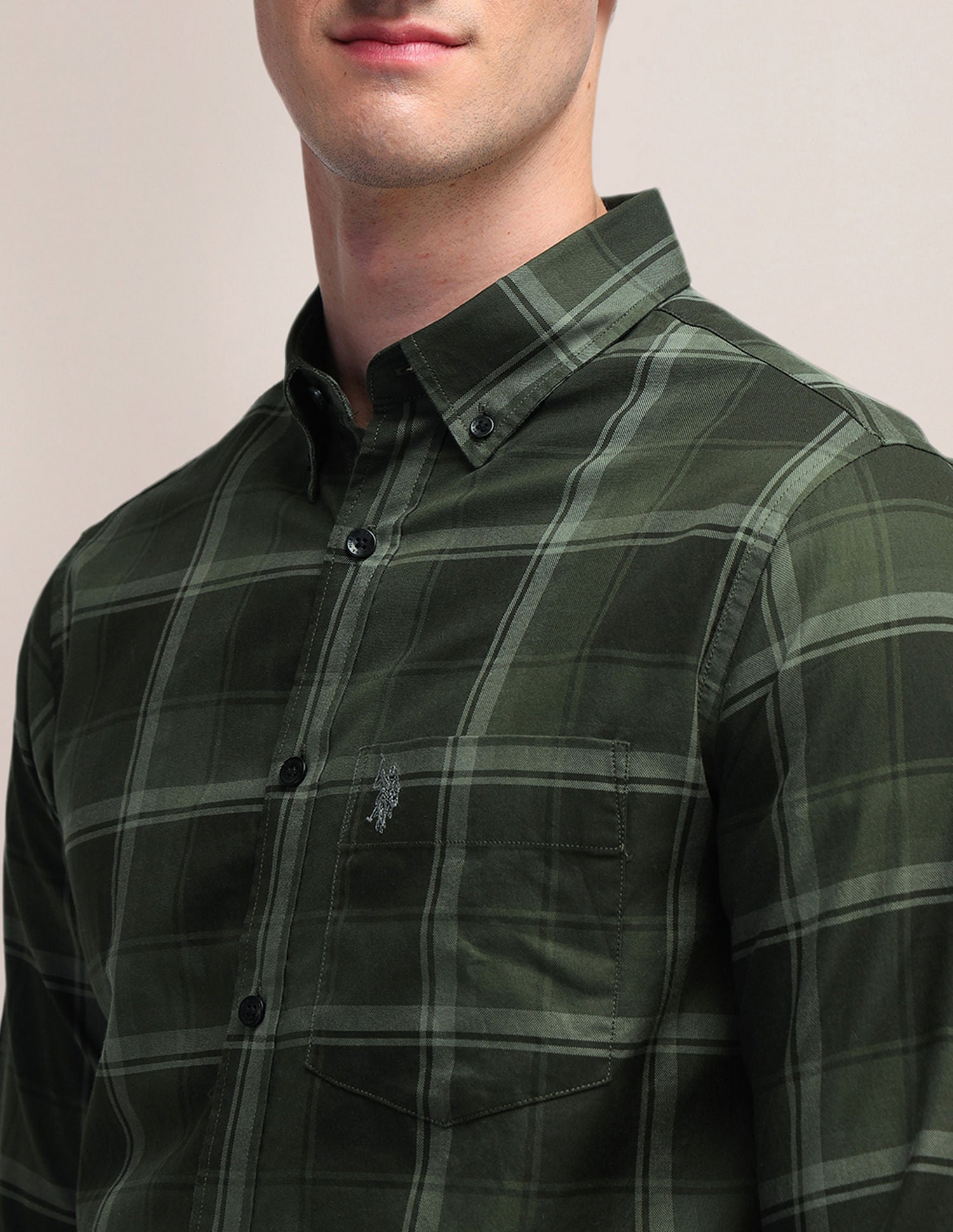 Plaid Checked Dobby Weave Shirt Olive - U.S. Polo Assn. India | Large