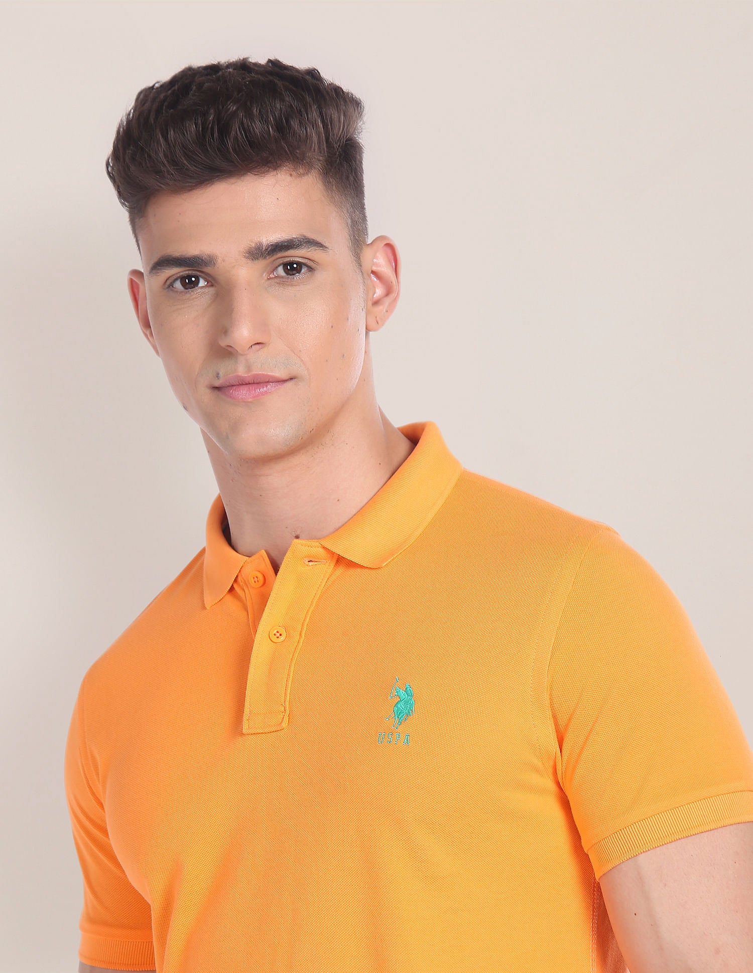 Cotton Solid Polo Shirt Light Orange - U.S. Polo Assn. India | Large