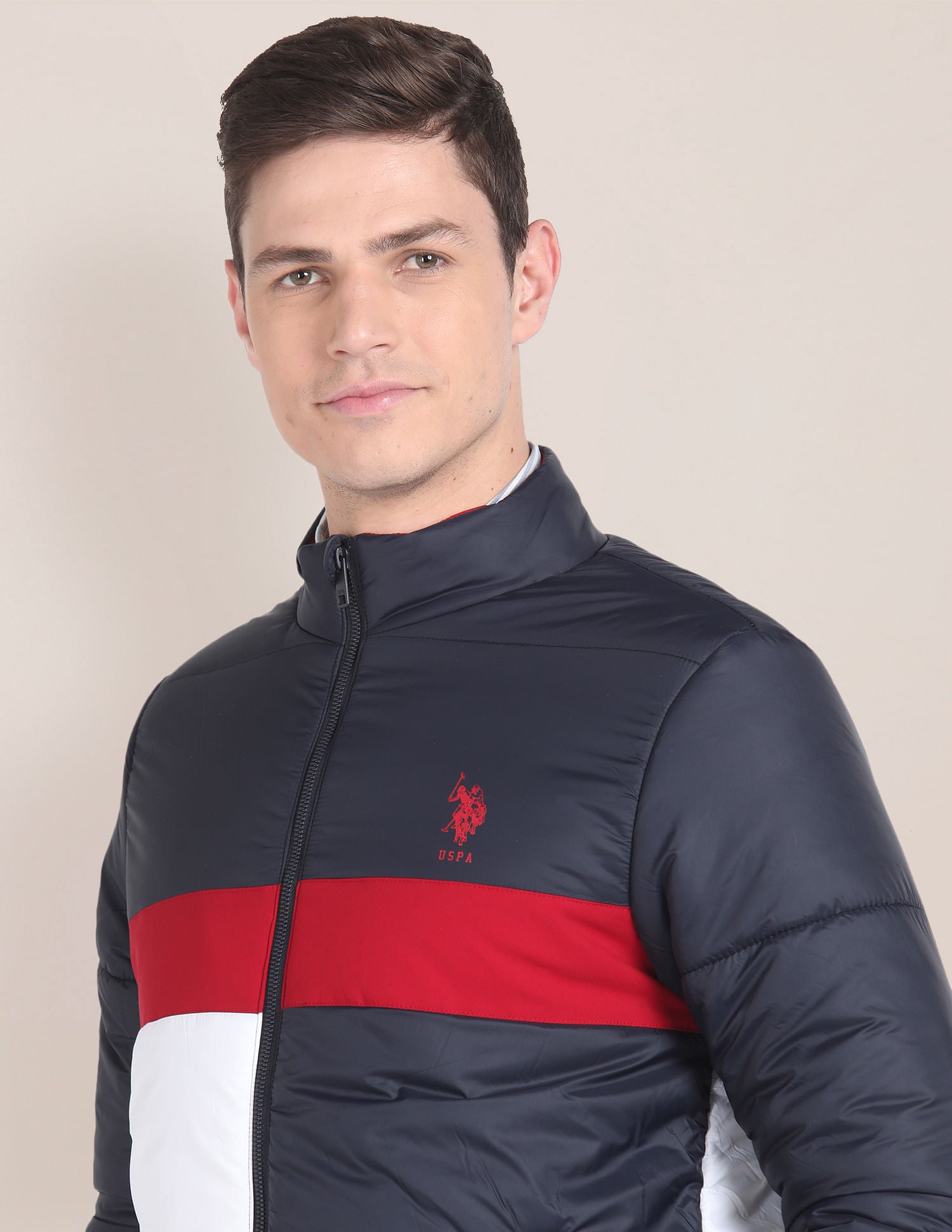 High Neck Colour Block Jacket Navy - U.S. POLO ASSN. | Large