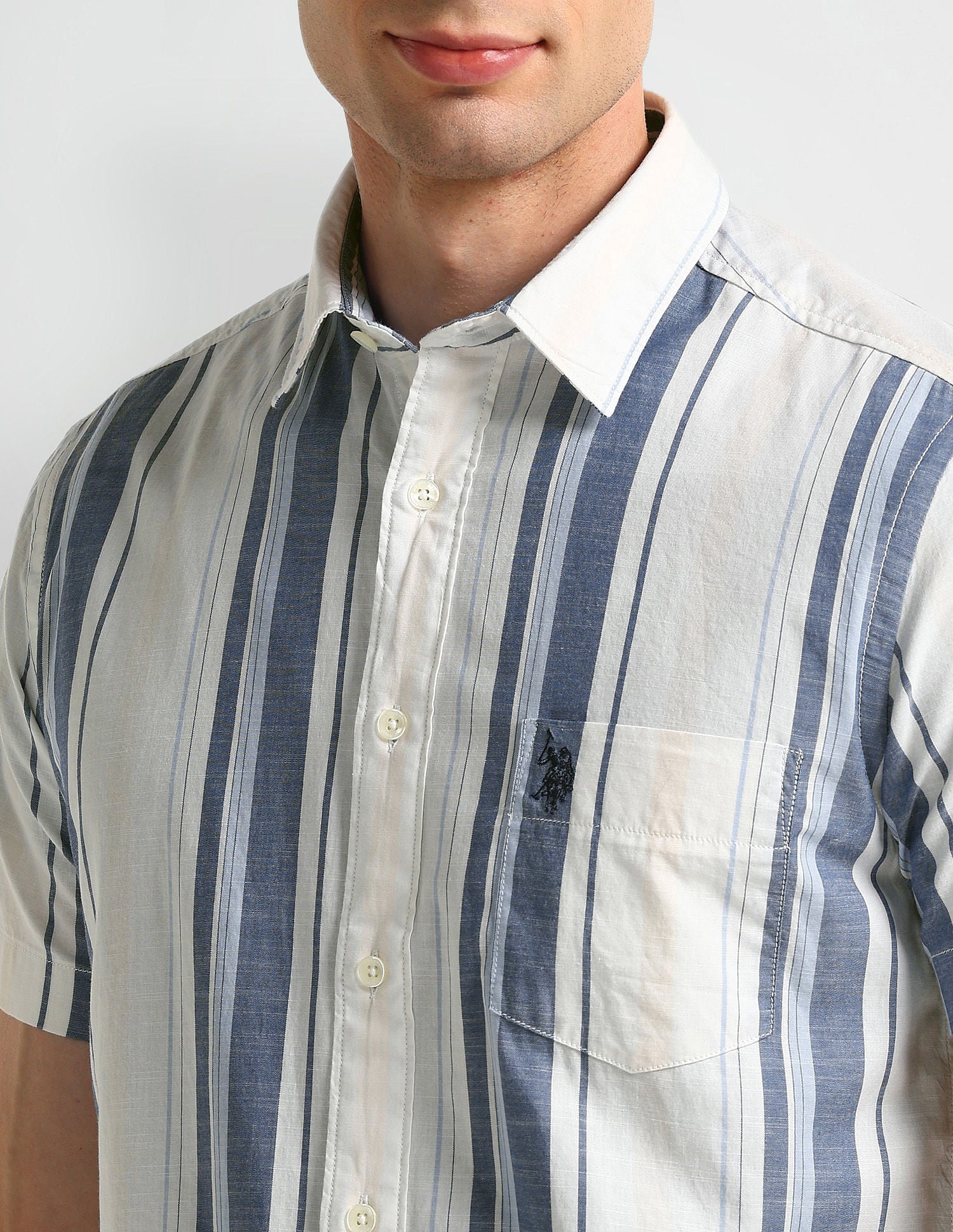 Vertical Striped Slim Fit Shirt Blue - U.S. Polo Assn. India | Large