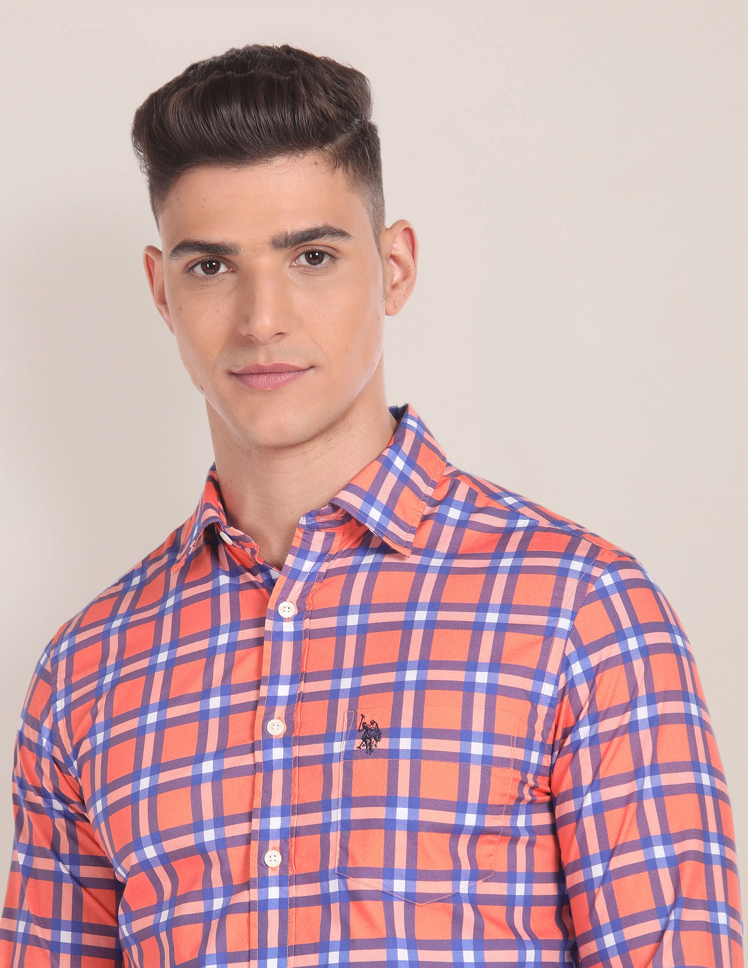 Tartan Check Cotton Shirt Orange - U.S. POLO ASSN. | Large