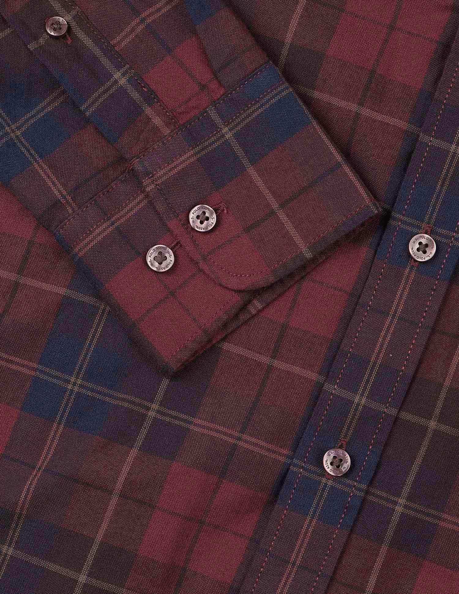 Tartan Checked Tailored Fit Shirt Maroon - U.S. Polo Assn. India | Large