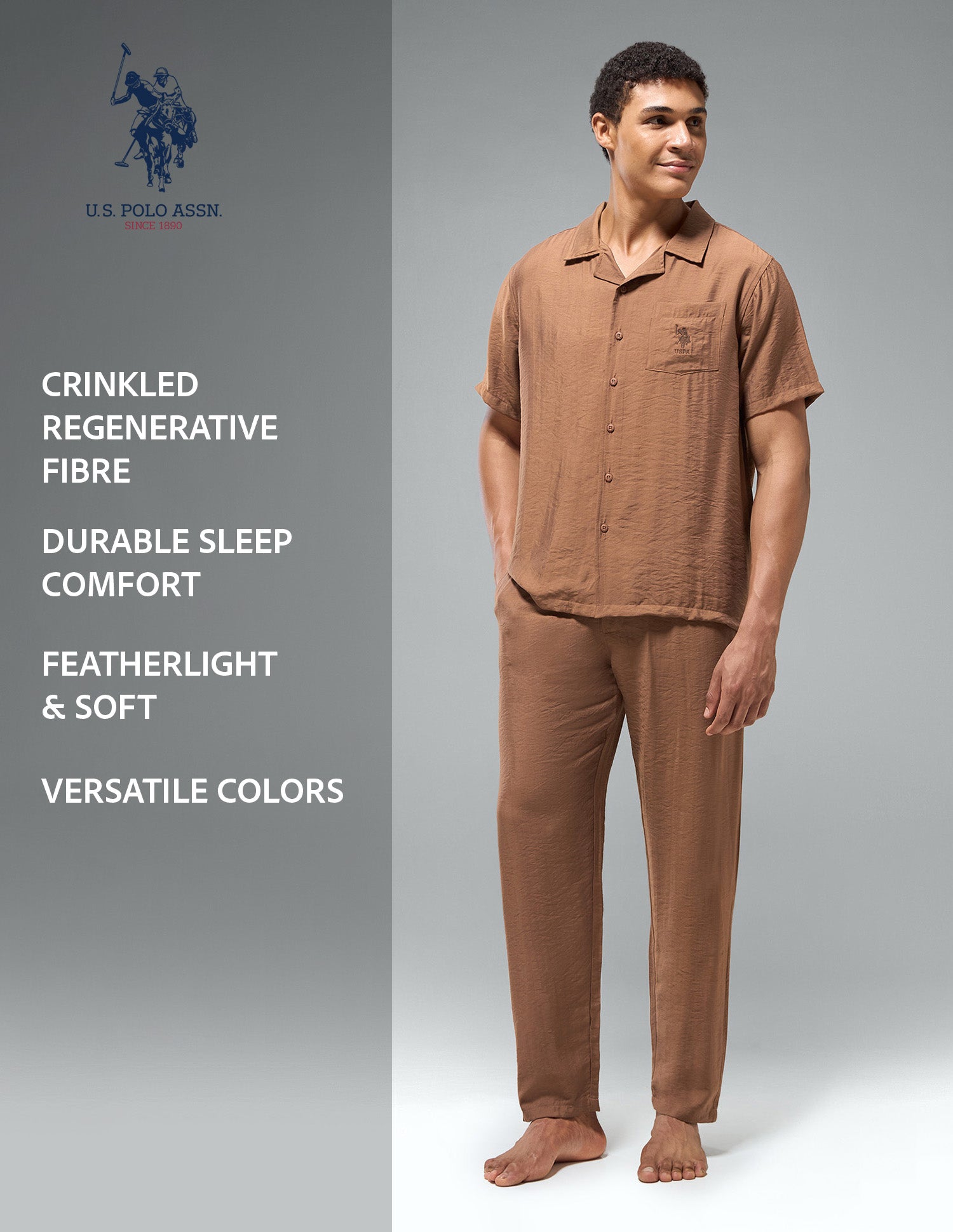 Crinkled Featherlight OESS02 Sleep Set Rust - U.S. Polo Assn. India | Large