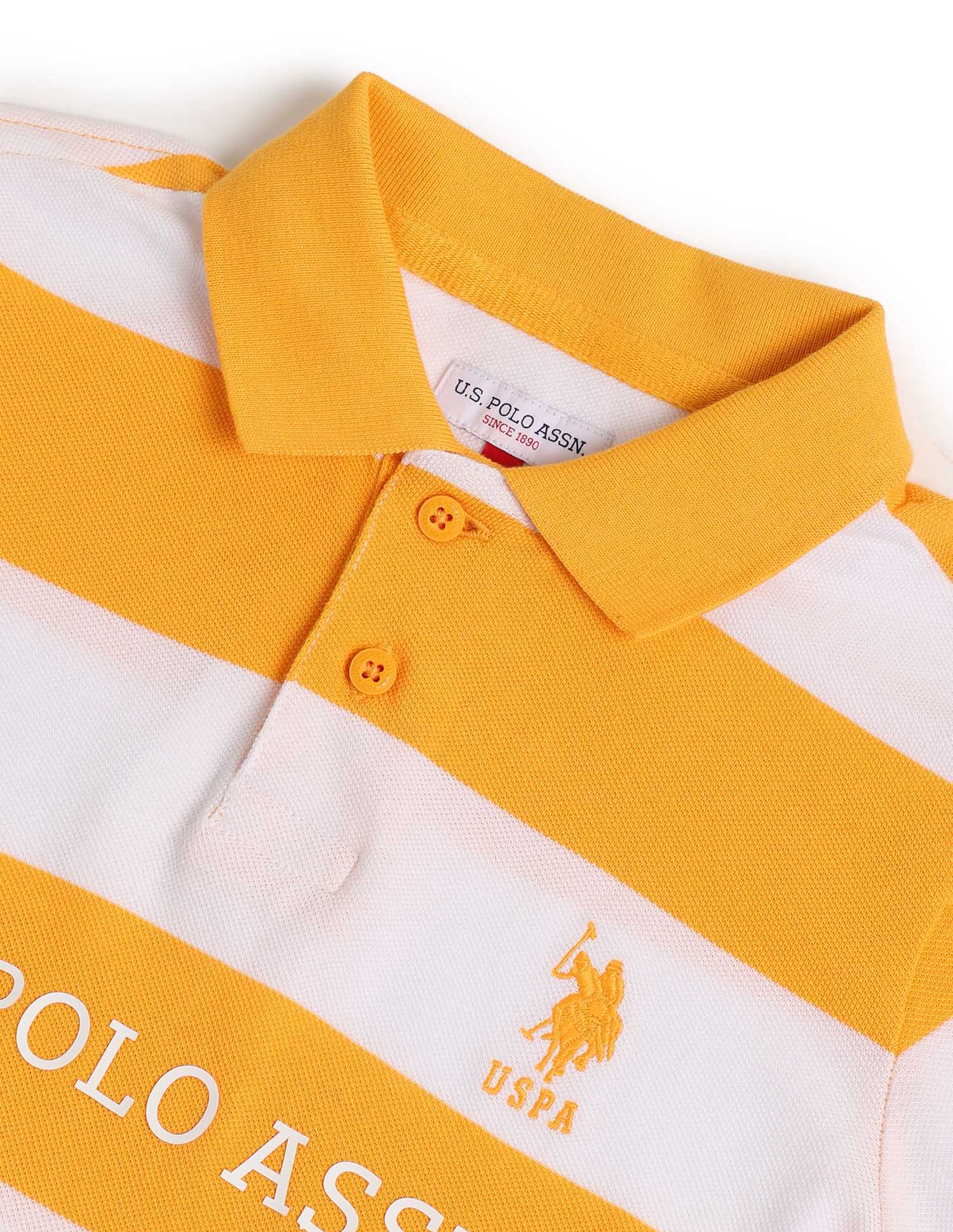 Boys Horizontal Striped Regular Fit Polo Shirt Orange - U.S. POLO ASSN. | Large