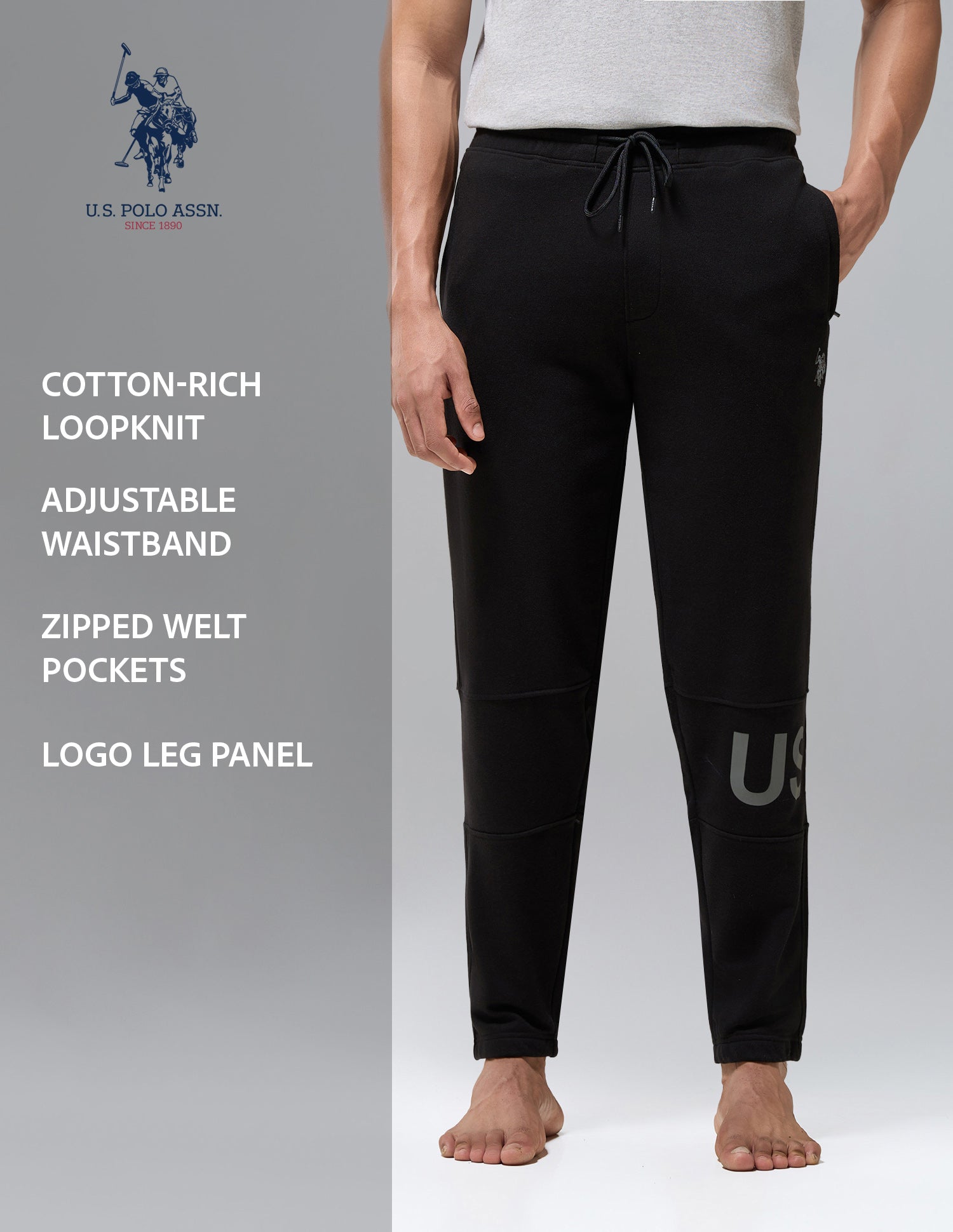 Cotton Rich Loopknit OJ012 Joggers Black - U.S. Polo Assn. India | Large