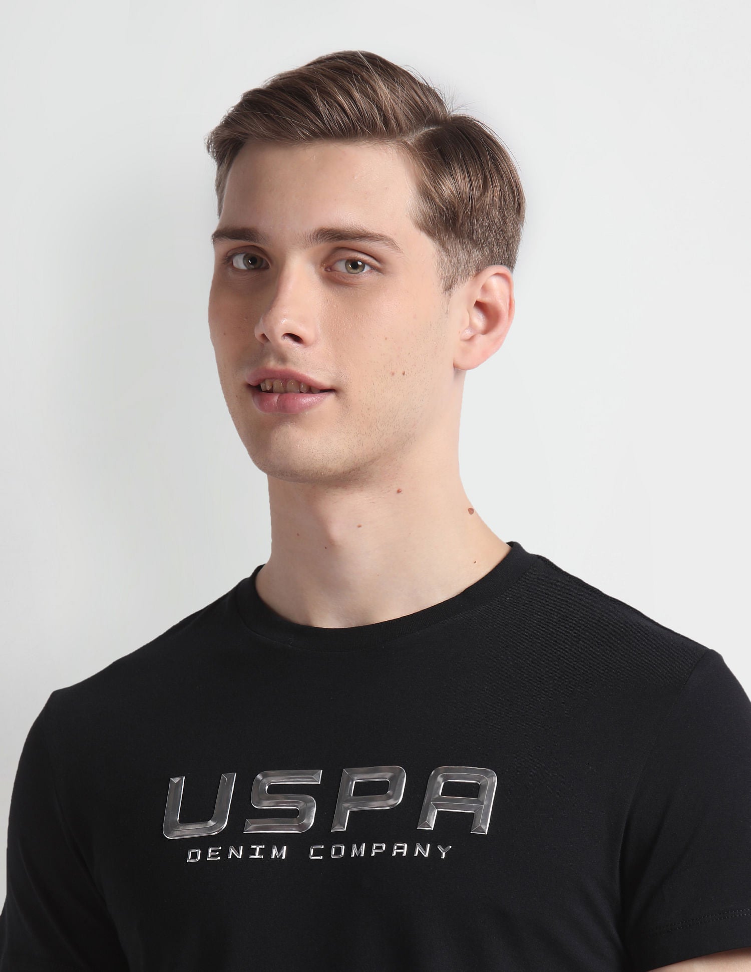 Brand Print Cotton T-Shirt Black - U.S. Polo Assn. India | Large