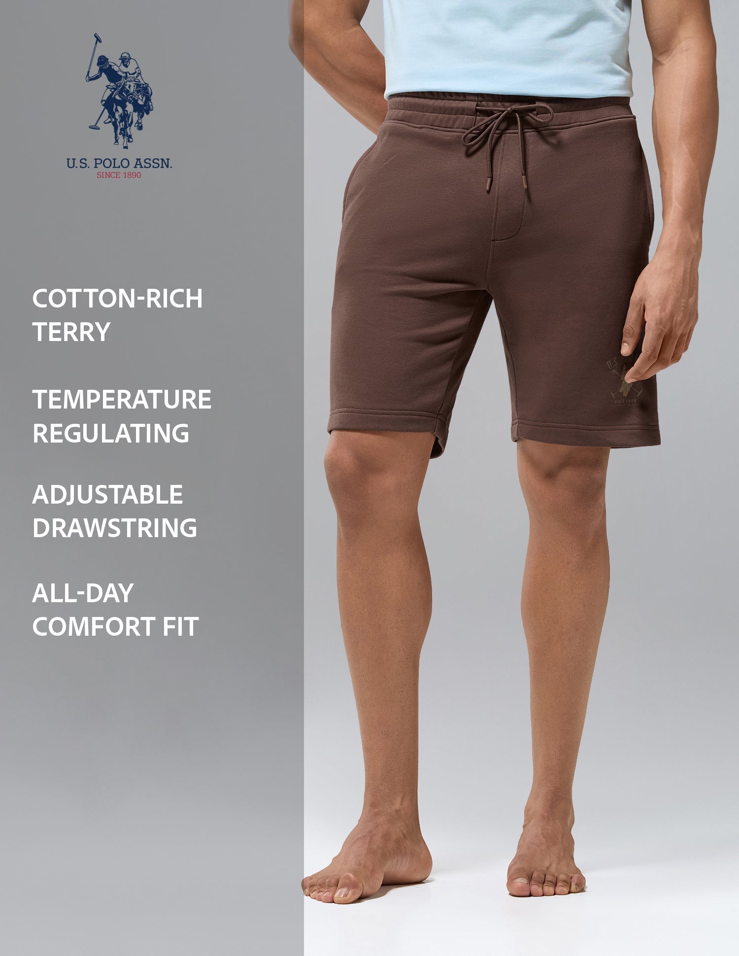 Cotton Rich OES13 Terry Lounge Shorts Mustang - U.S. Polo Assn. India | Large