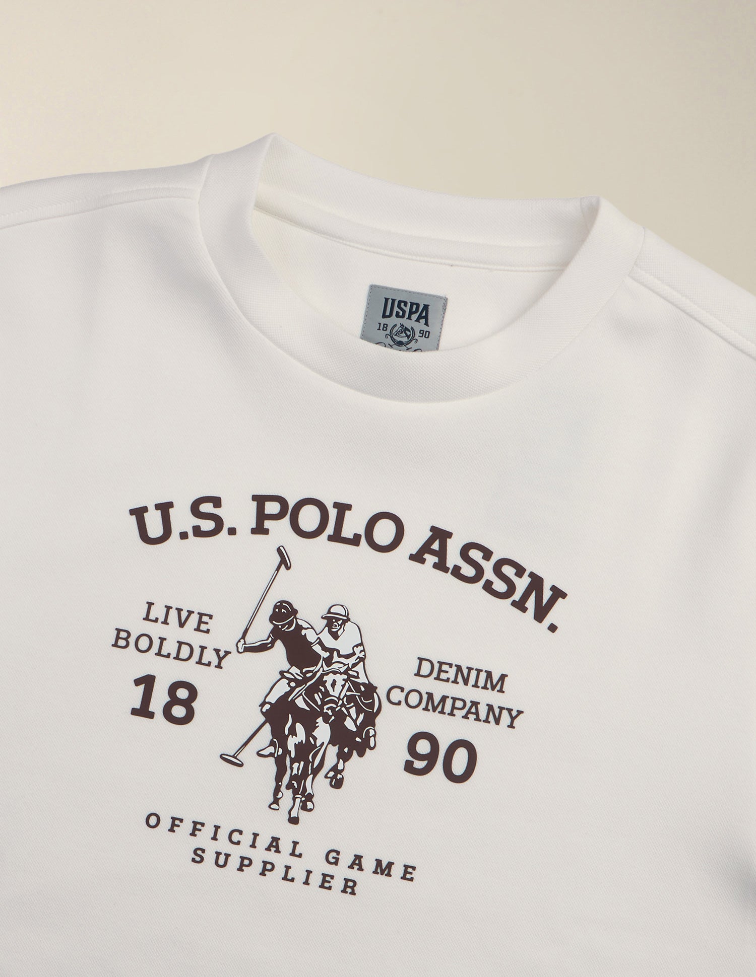 Brand Embossed Regular Fit Sweatshirt Ivory - U.S. Polo Assn. India | Large