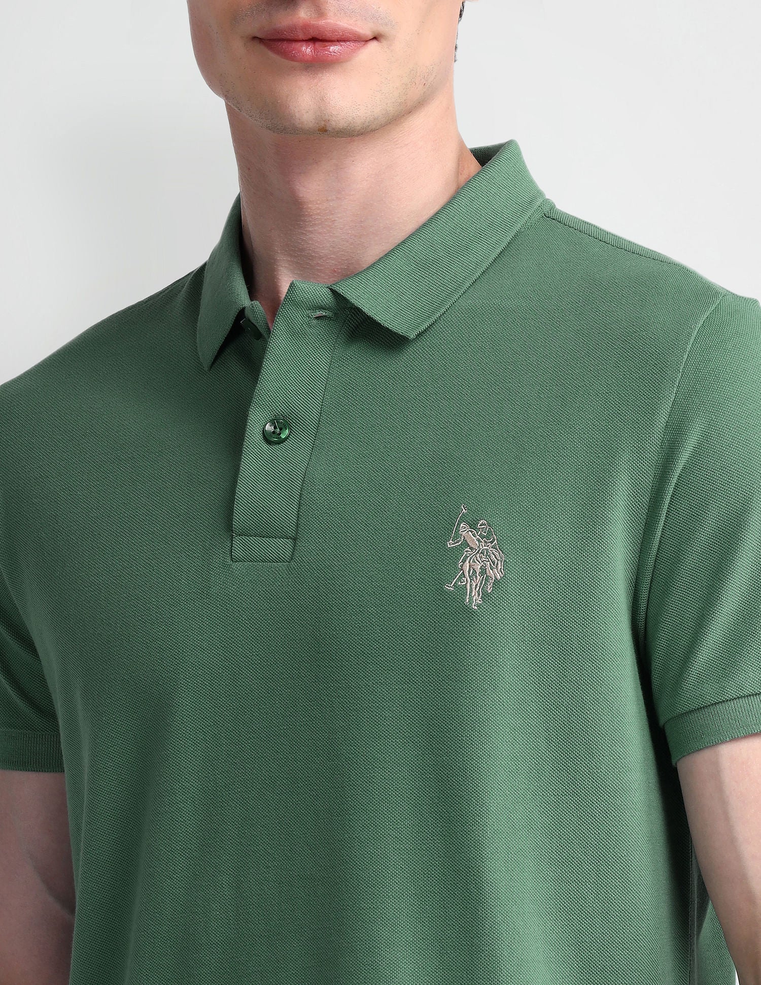 Muscle Fit Solid Polo Shirt Green - U.S. Polo Assn. India | Large