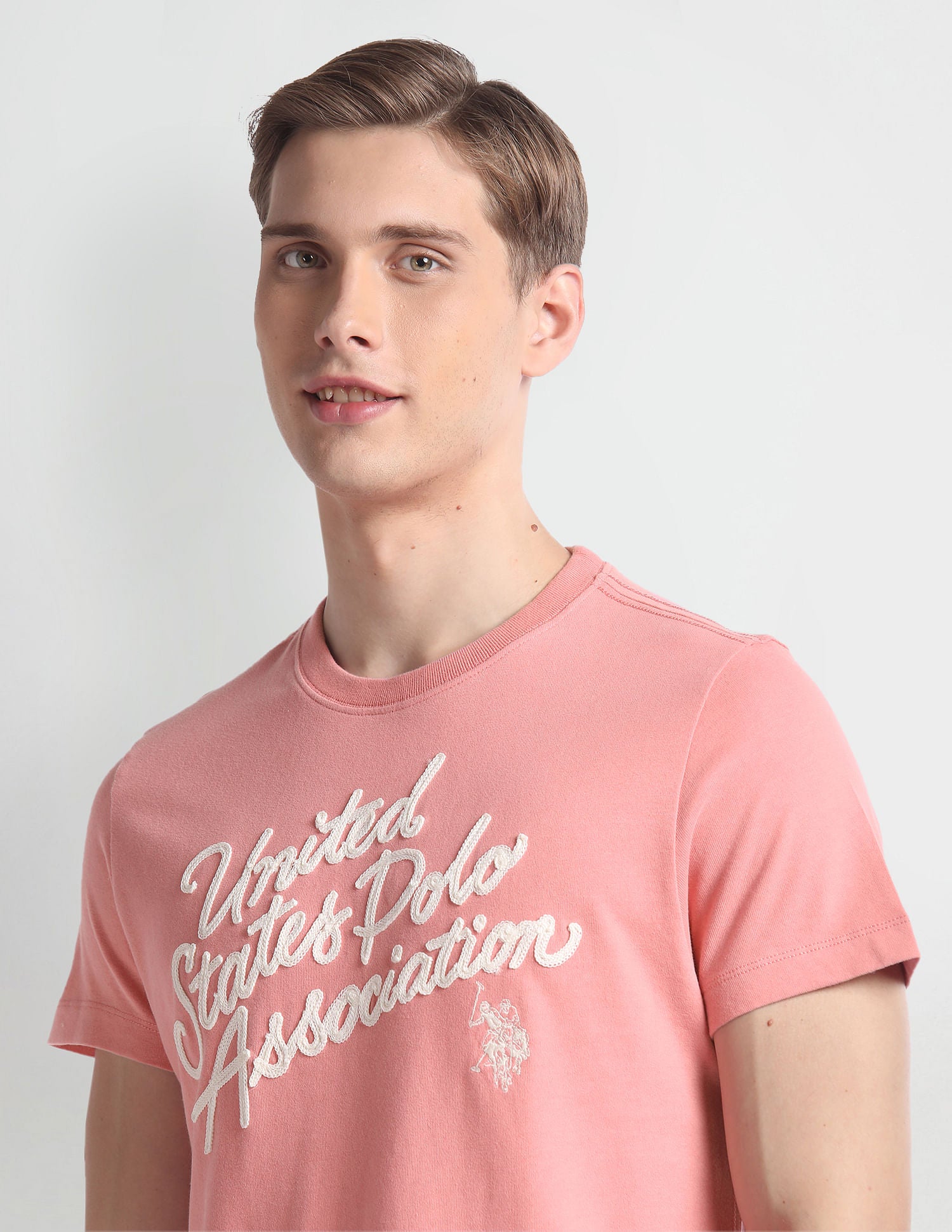 Crew Neck Brand Embroidered T-Shirt Pink - U.S. Polo Assn. India | Large
