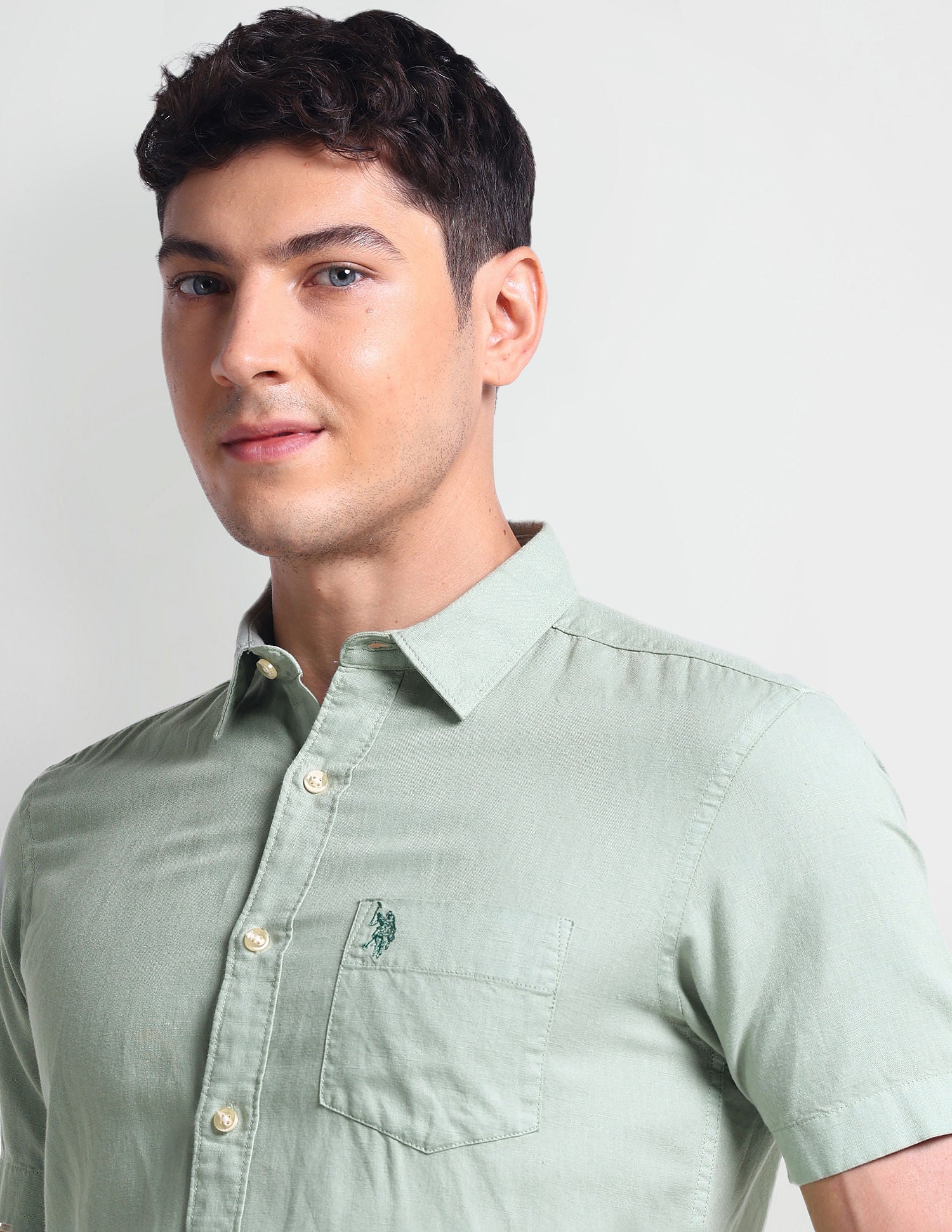 Slim Fit Short Sleeve Shirt Green - U.S. Polo Assn. India | Large