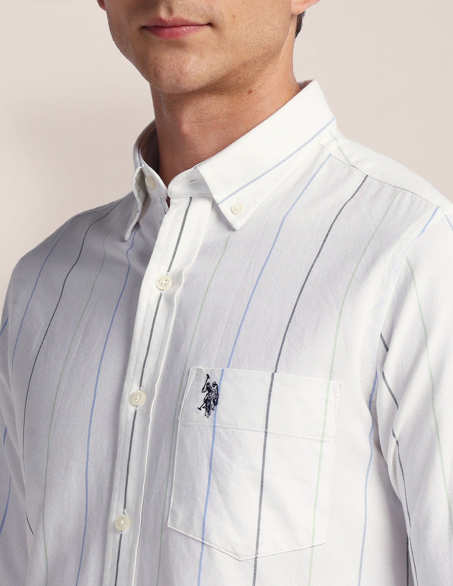 Vertical Stripe Cotton Shirt White - U.S. POLO ASSN. | Large