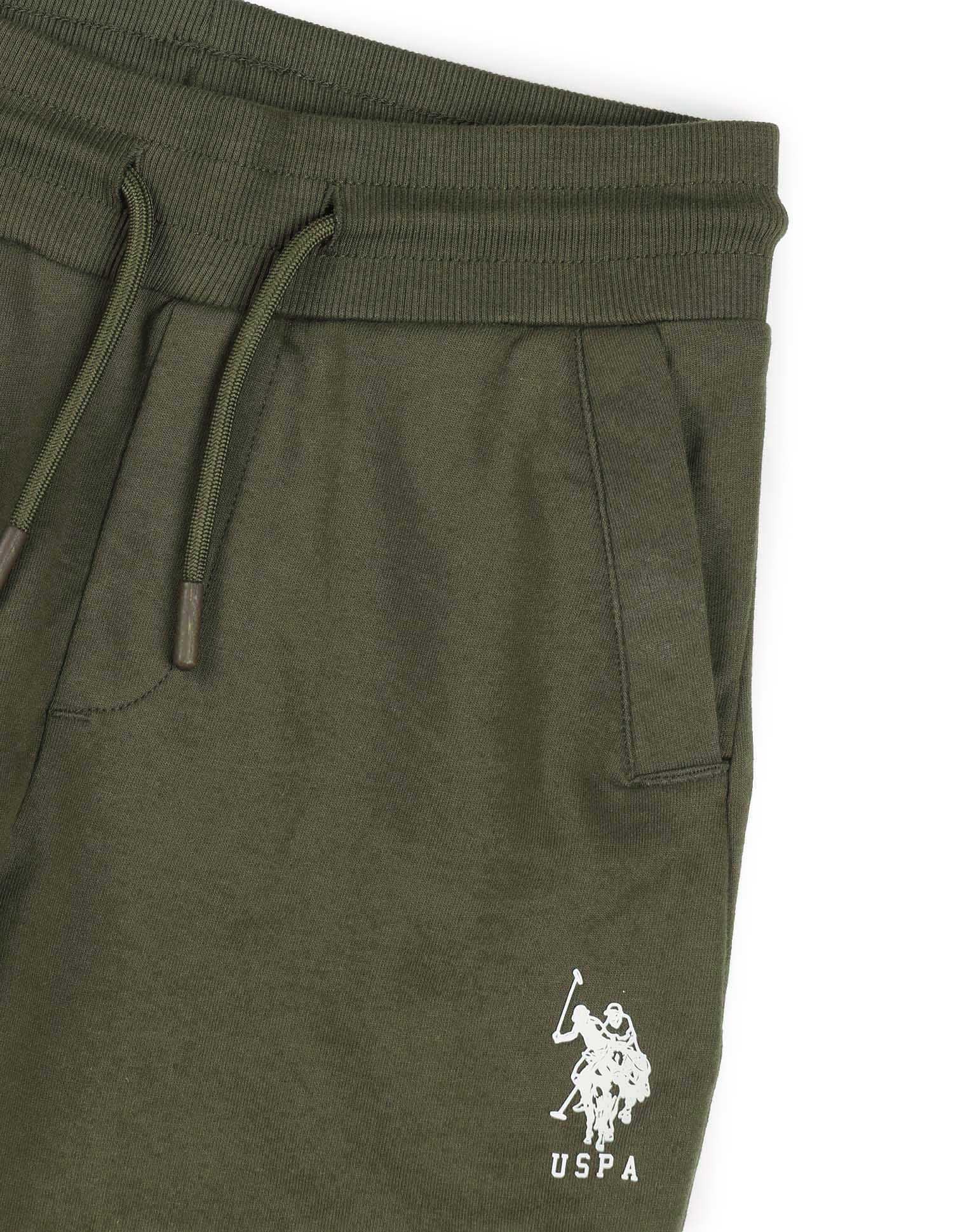 Boys Solid Pure Cotton Track Pants Olive - U.S. POLO ASSN. | Large