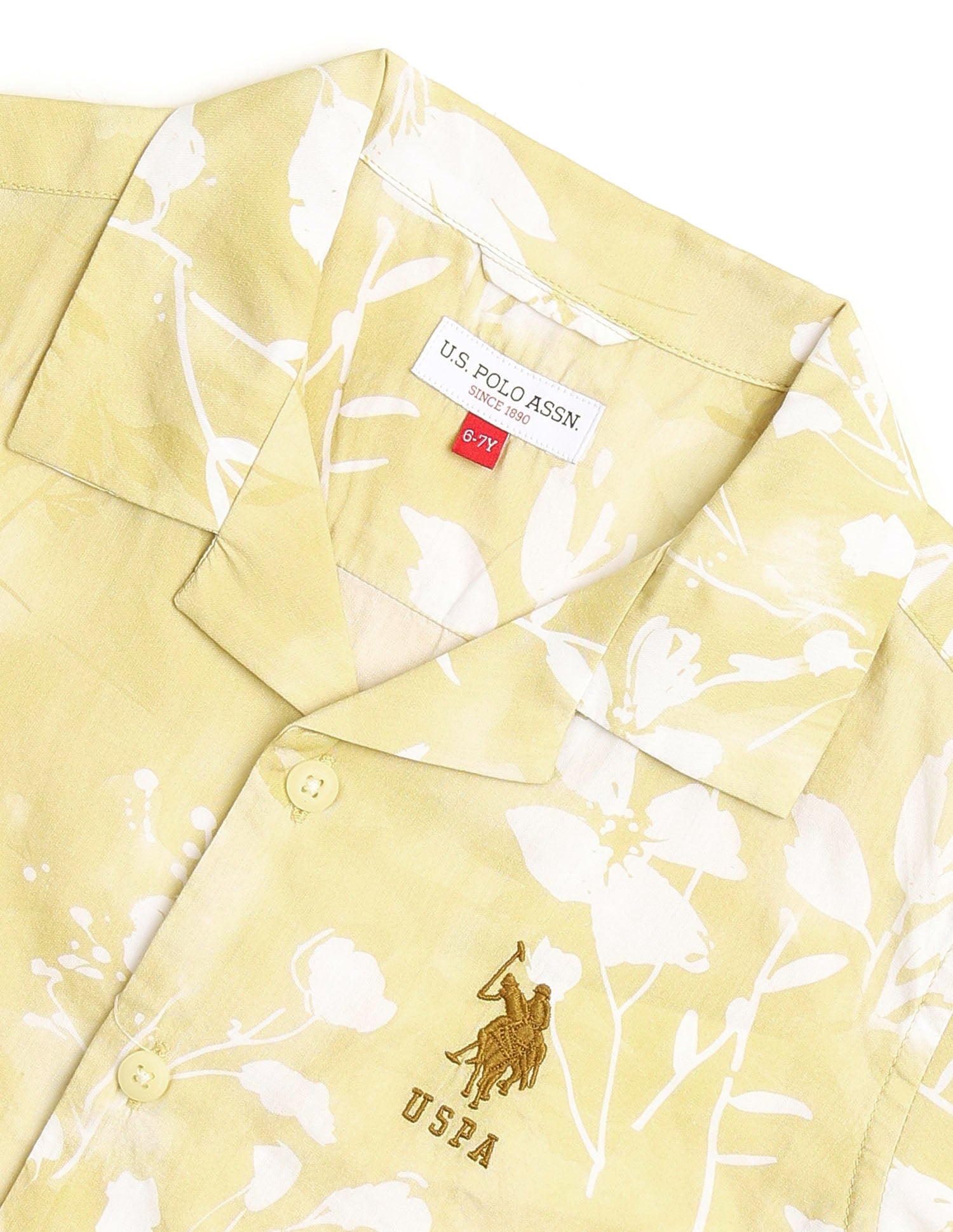 Boys Floral Printed Regular Fit Shirt Yellow - U.S. POLO ASSN. | Large