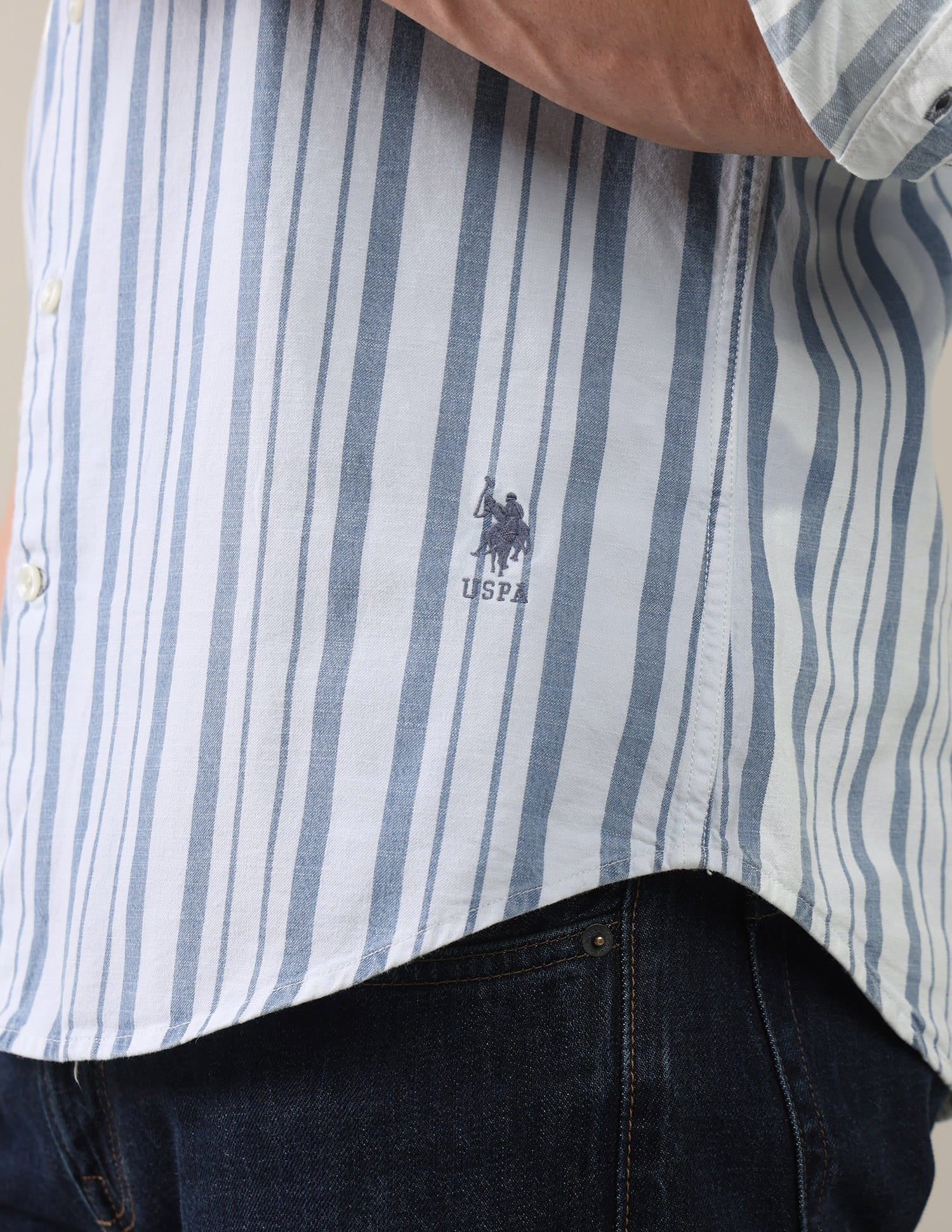Twill Vertical Striped Shirt Blue - U.S. Polo Assn. India | Large