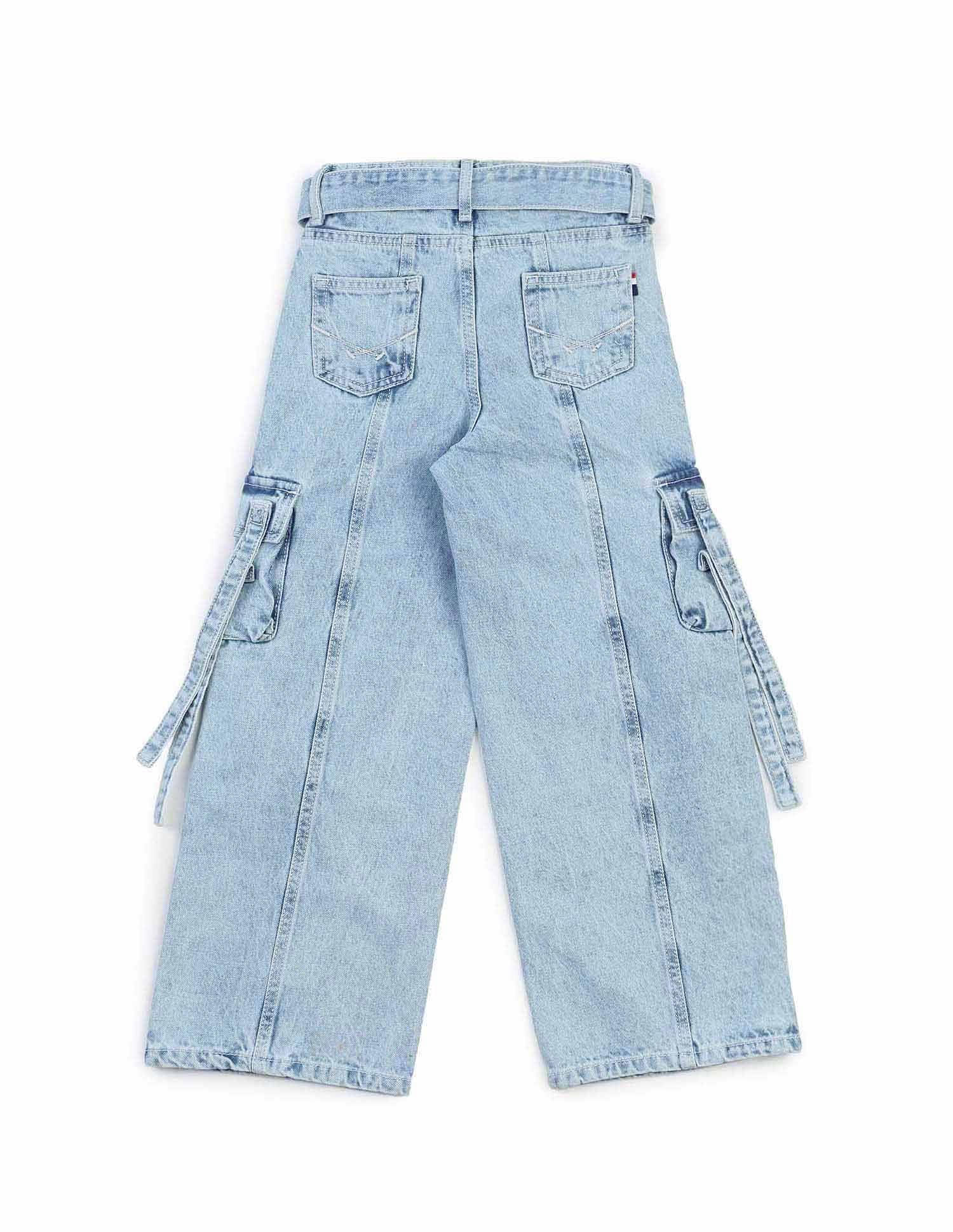 Girls Wide Leg Fit Cargo Jeans Navy - U.S. POLO ASSN. | Large