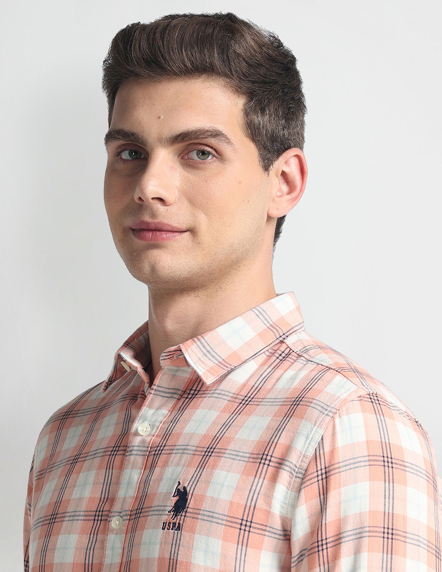 Slim Fit Tartan Check Shirt Peach - U.S. Polo Assn. India | Large