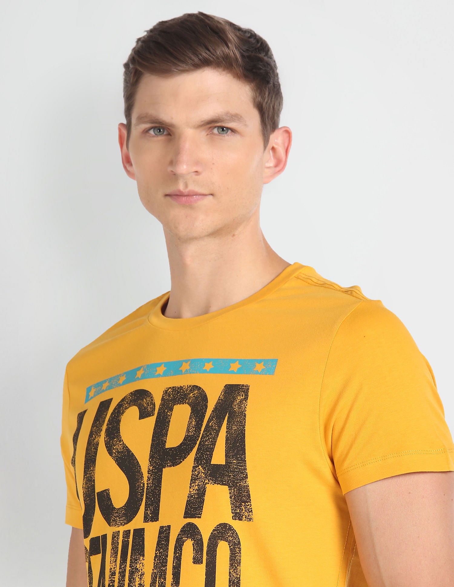 Crew Neck Typographic Print T-Shirt Mustard - U.S. Polo Assn. India | Large